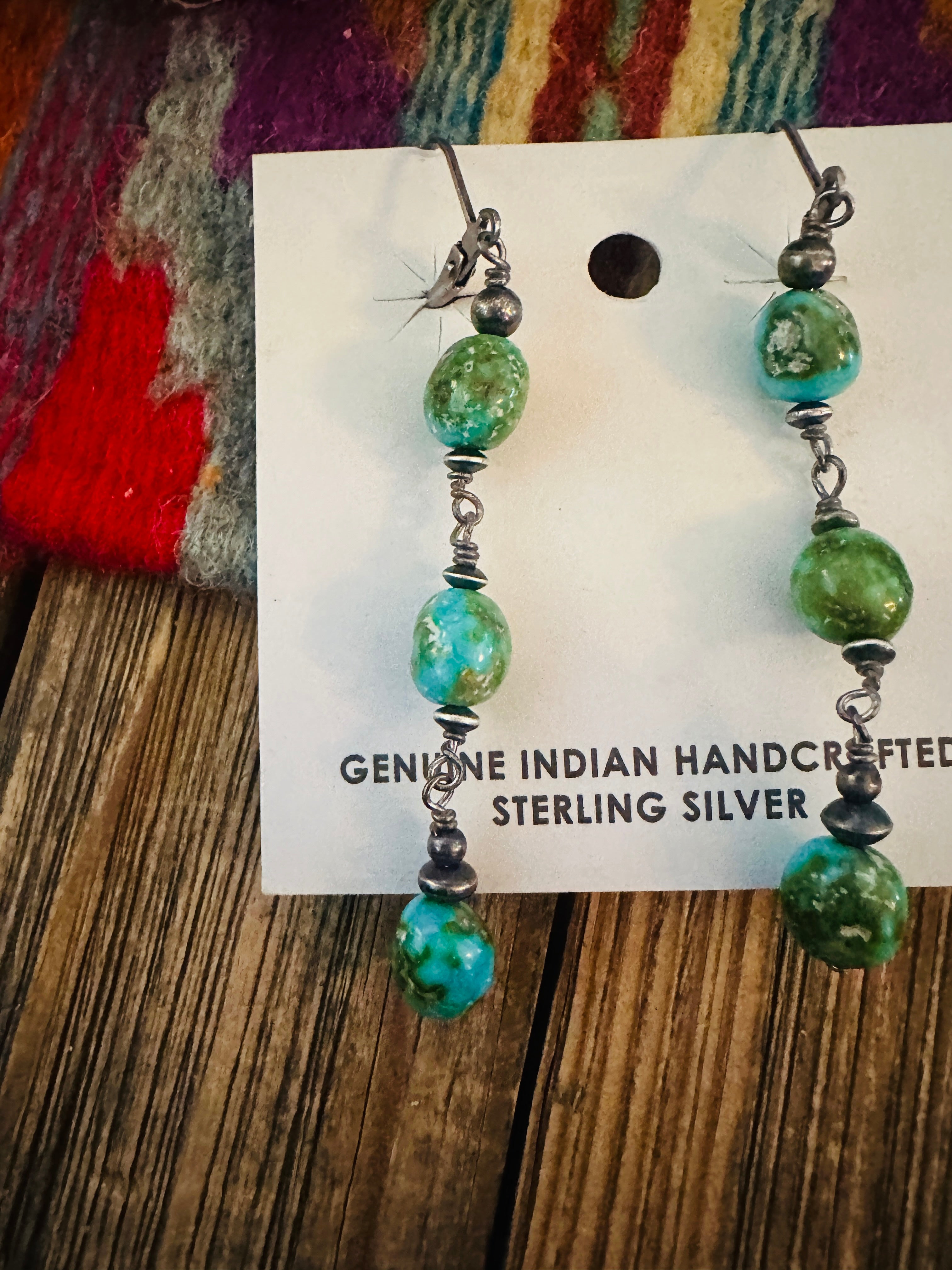 Handcrafted Sonoran Mountain Turquoise & Sterling Silver Beaded Dangle Earrings