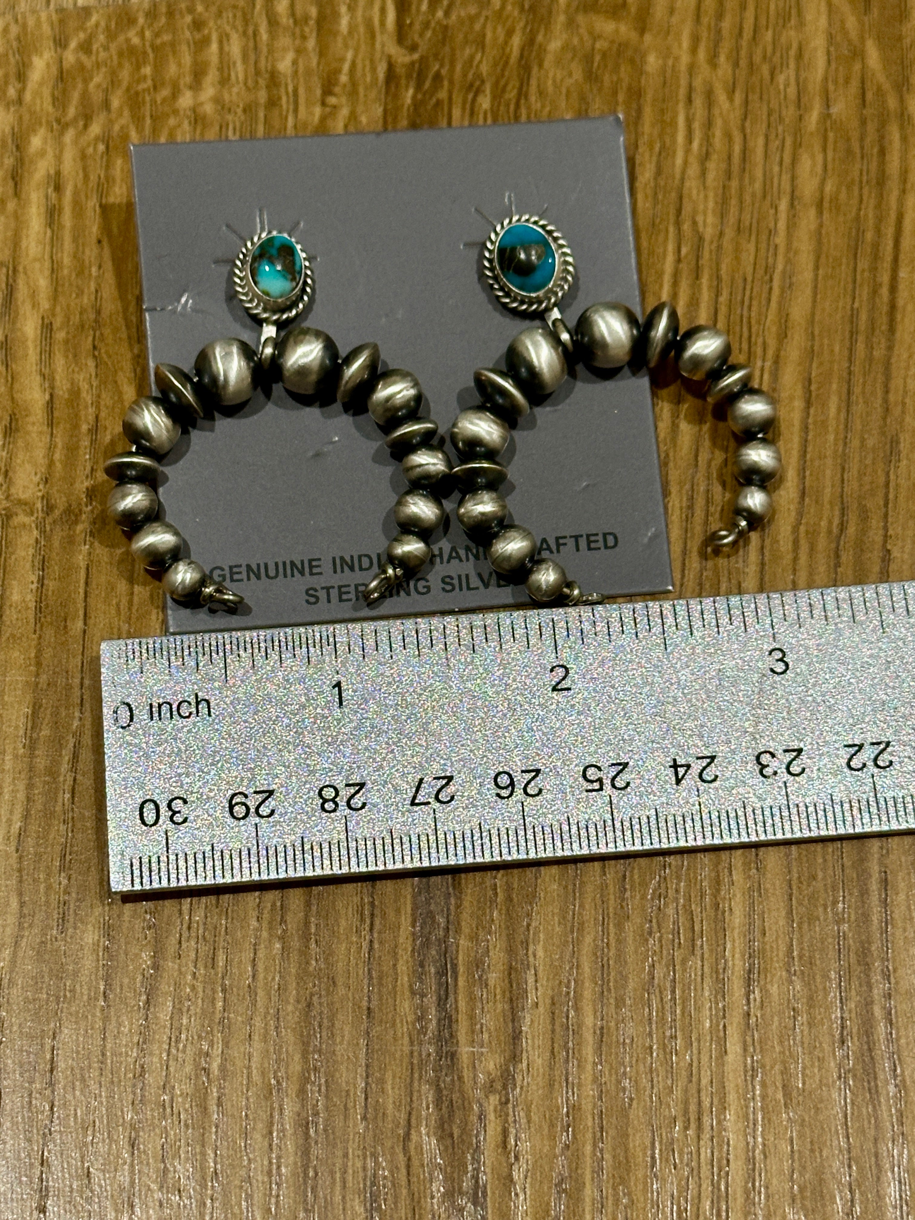 Handcrafted Turquoise & Sterling Silver Naja Beaded Dangle Earrings