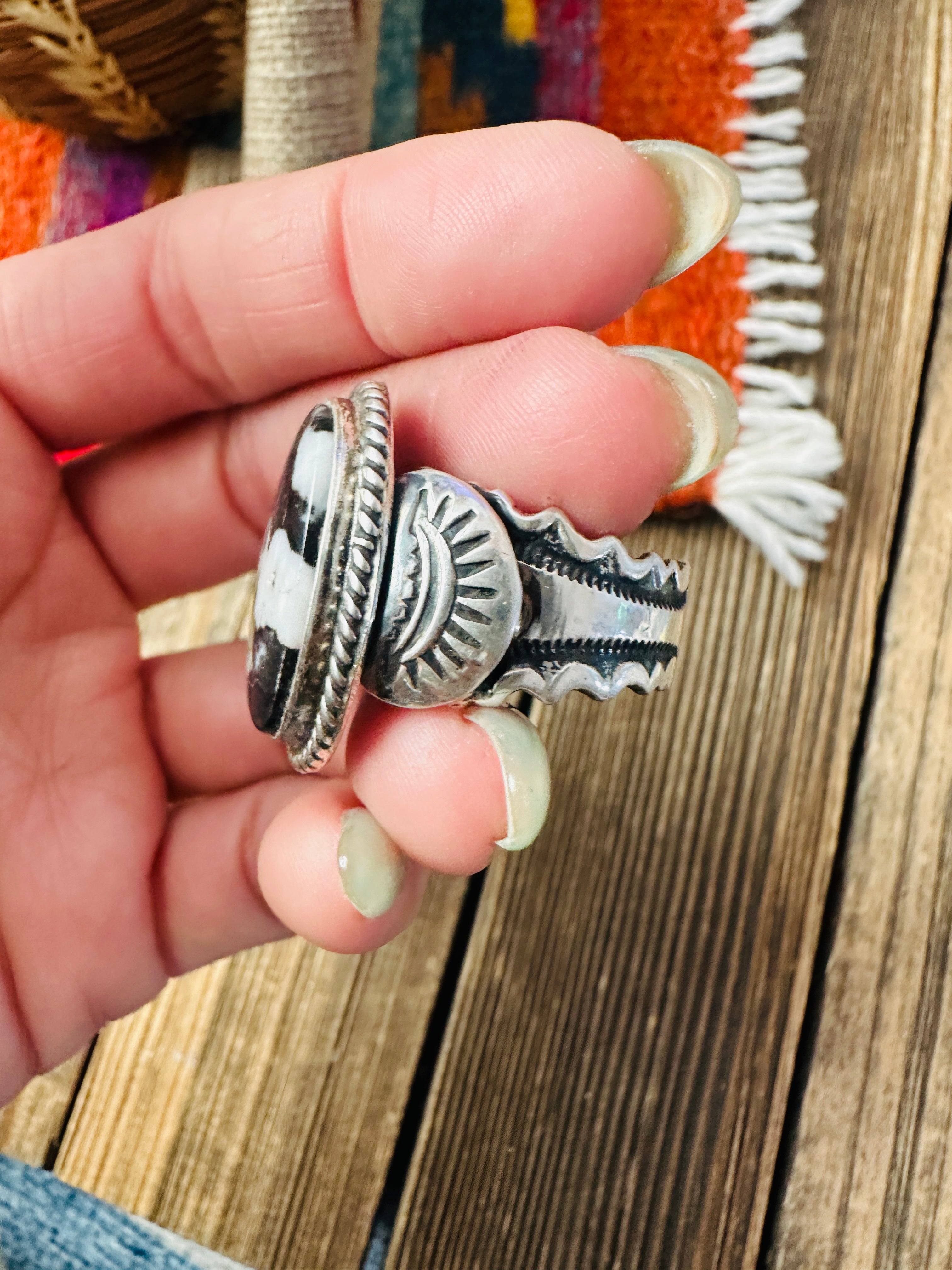 Handcrafted White Buffalo & Sterling Silver Ring Size 11 by Russell Sam