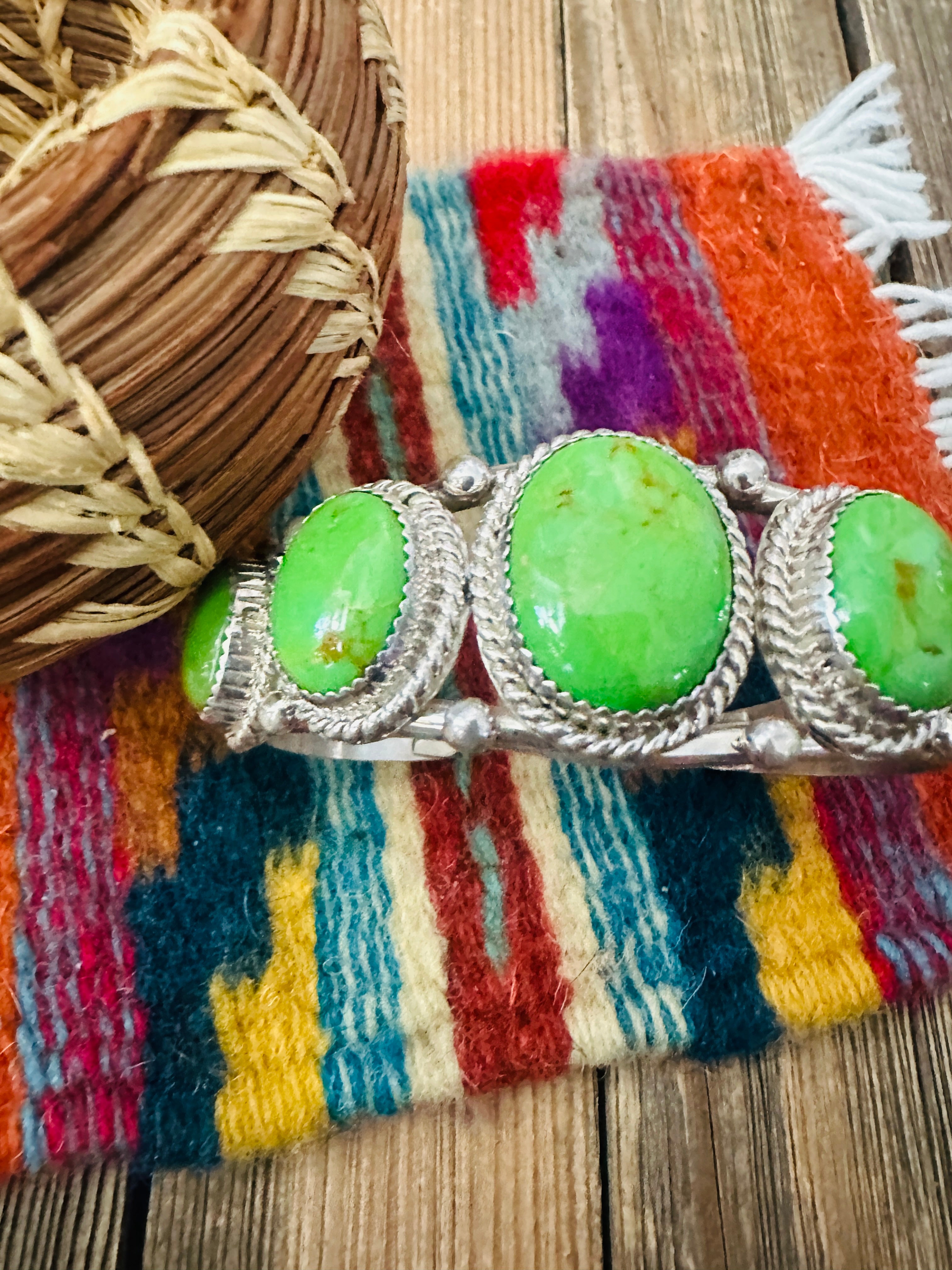 Handcrafted Green Kingman Turquoise & Sterling Silver Cuff Bracelet