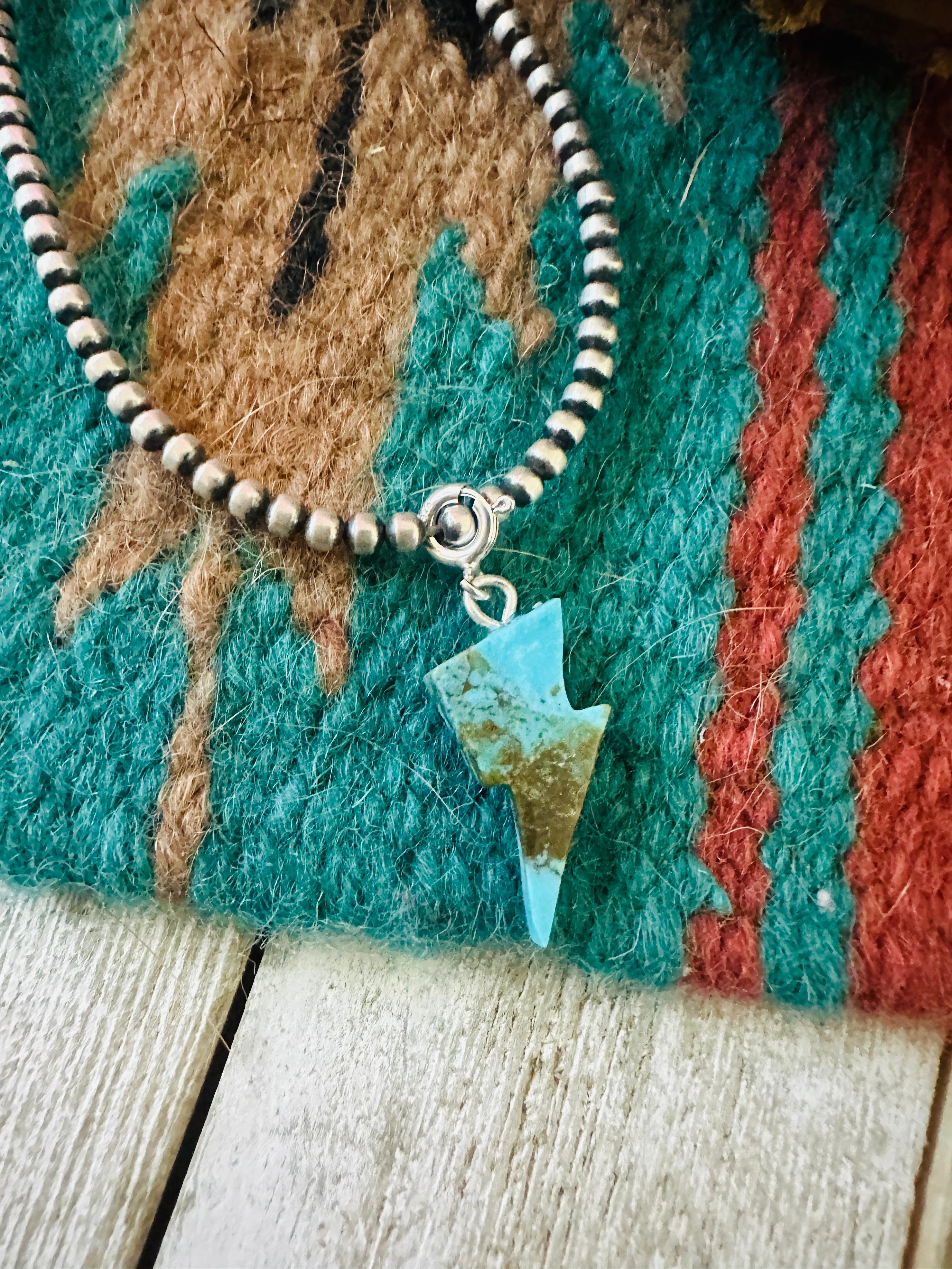 Handcrafted Hand Carved Turquoise Lightning Bolt Charm