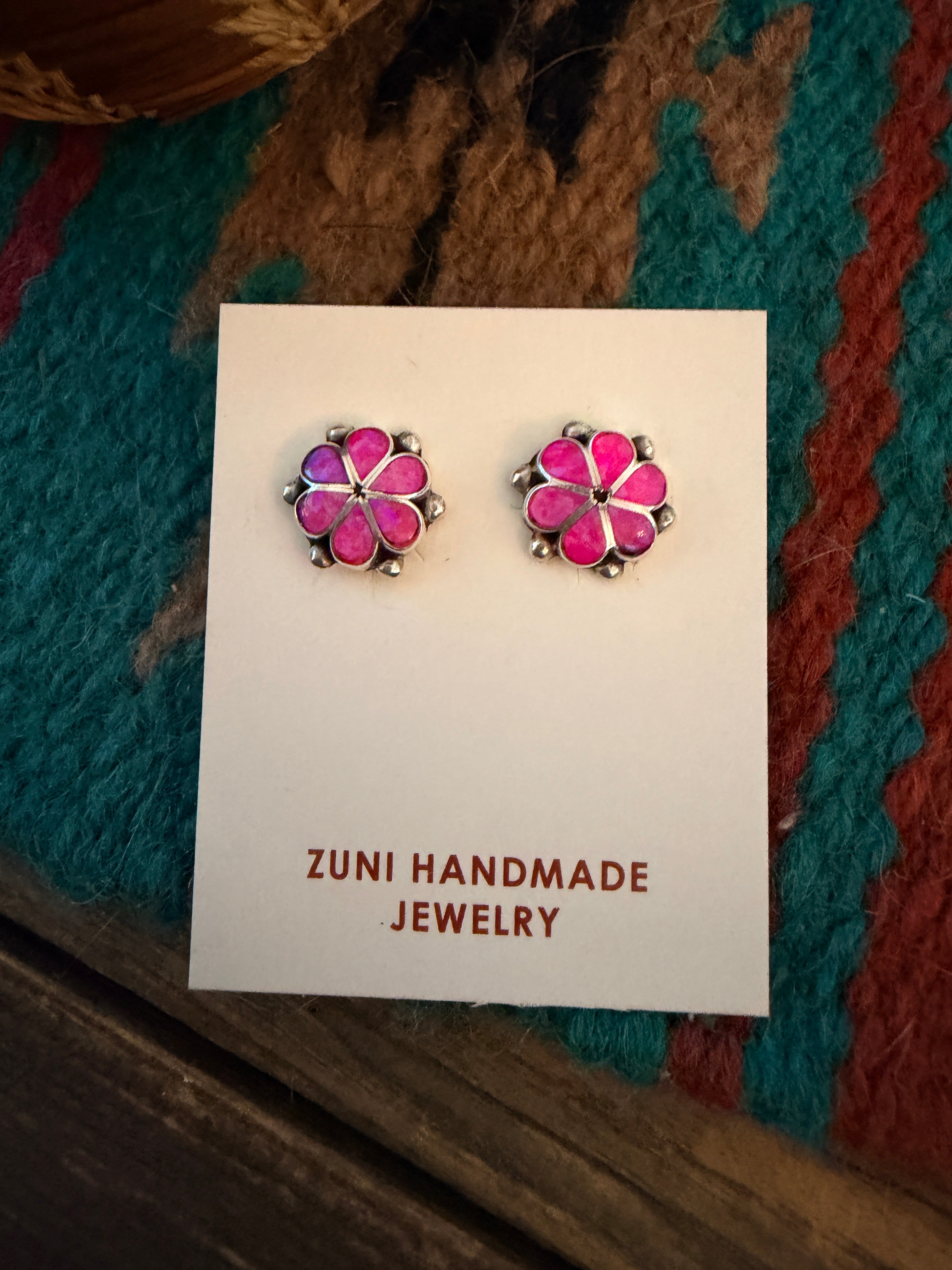 Handcrafted Sterling Silver & Pink Opal Flower Stud Earrings