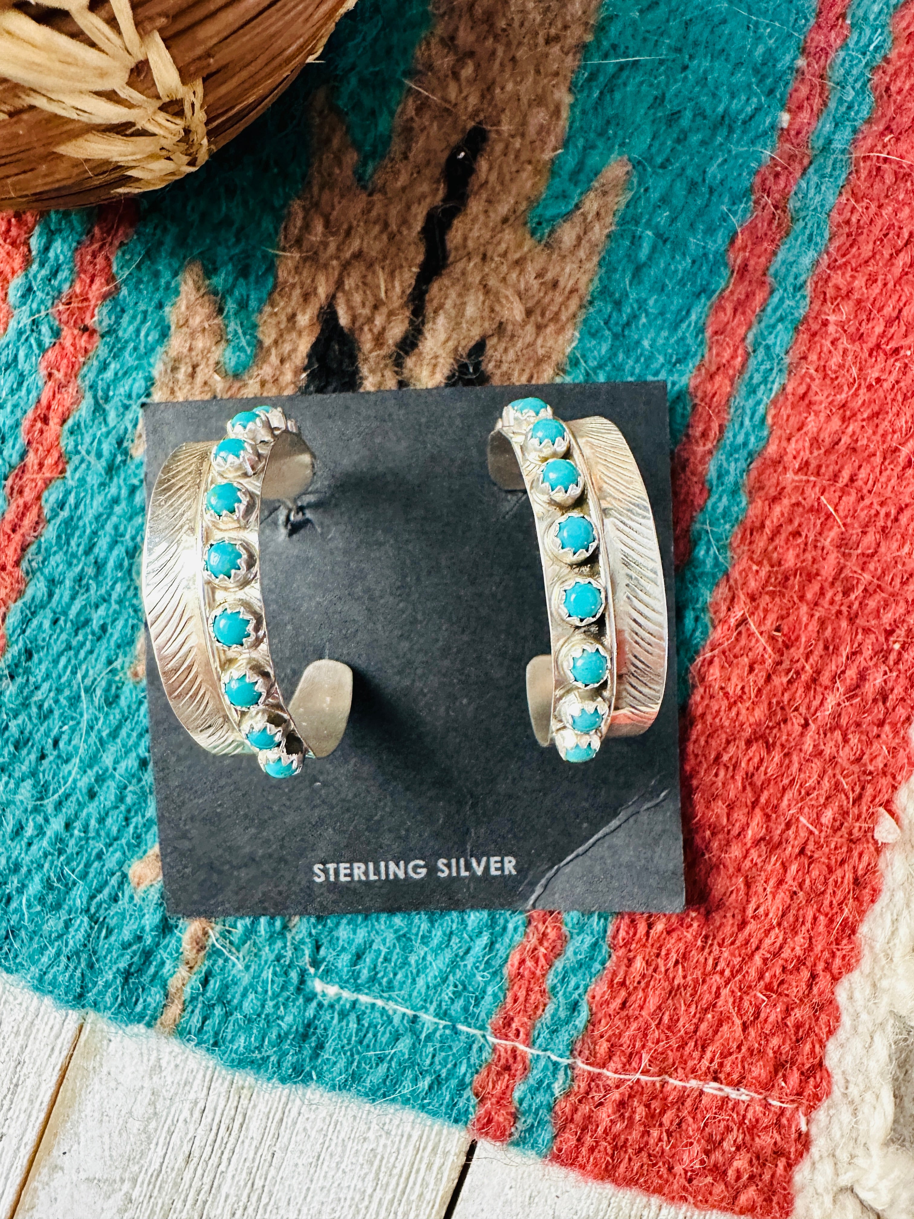 Handcrafted Turquoise & Sterling Silver Hoop Earrings