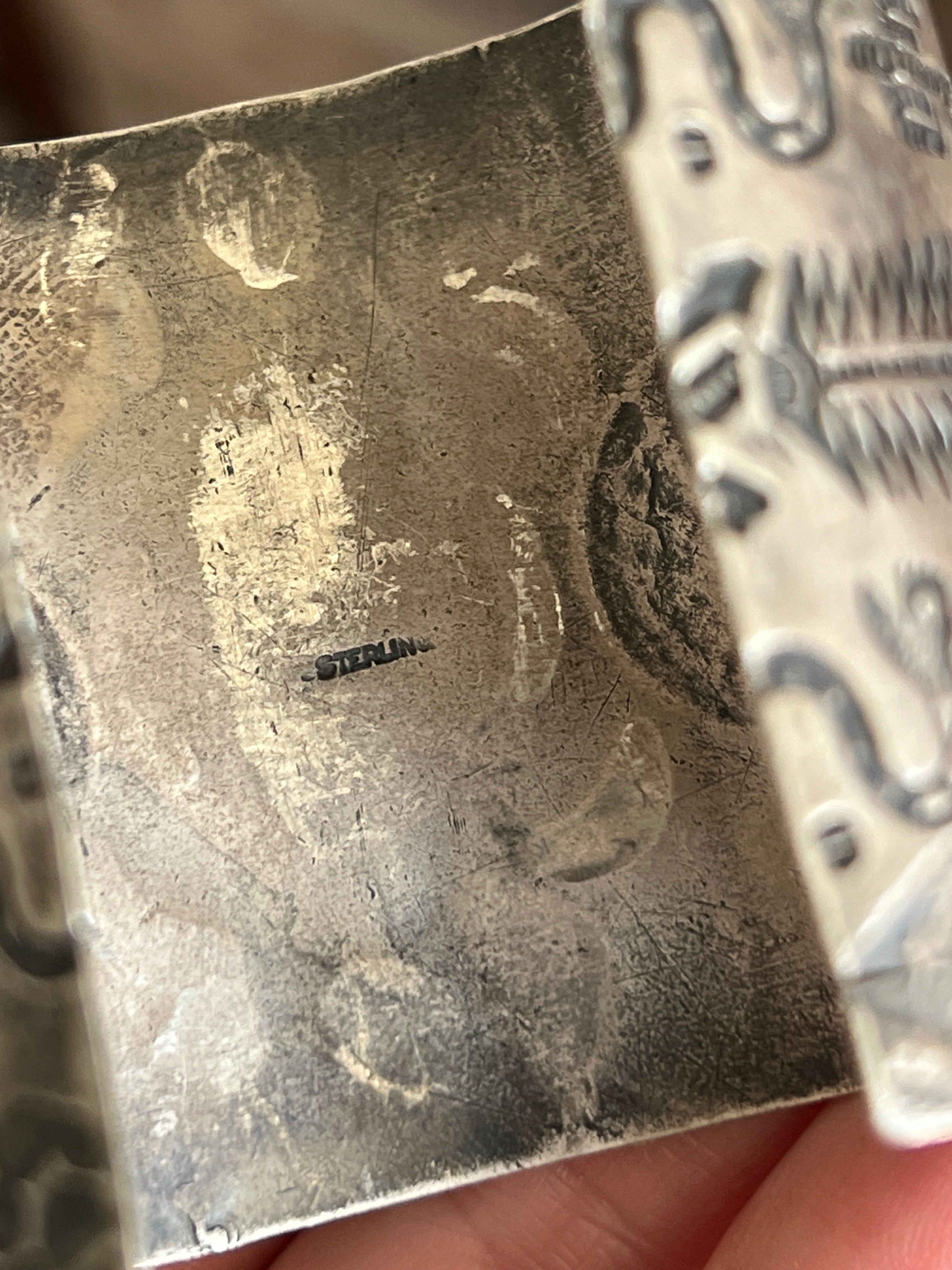 Handcrafted Vintage Fred Harvey Era Symbolic Collage TurquoiseSterling Silver Cuff Bracelet