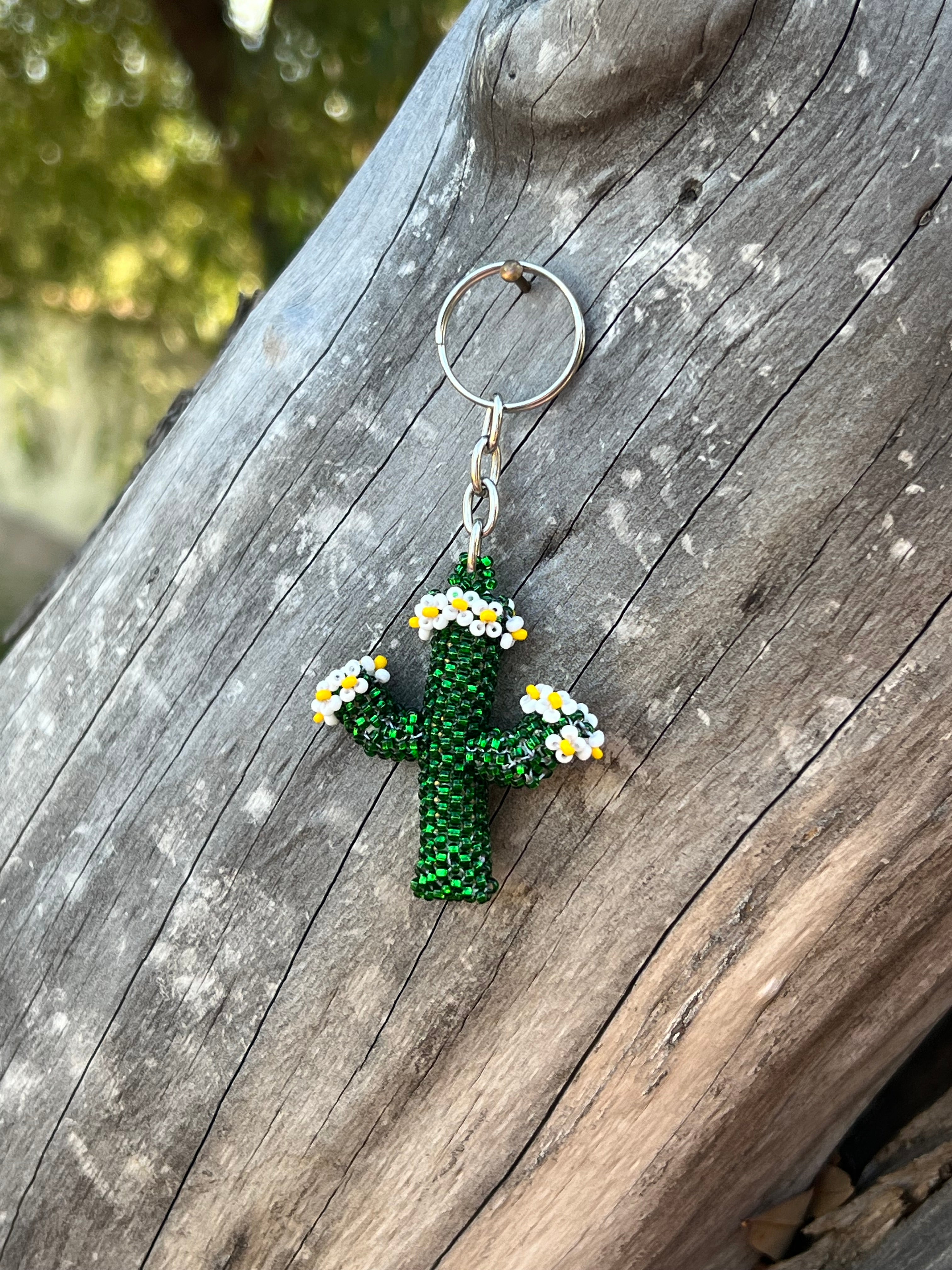 🌵Handmade Beaded Dark Green Saguaro Cactus Keychain🌵