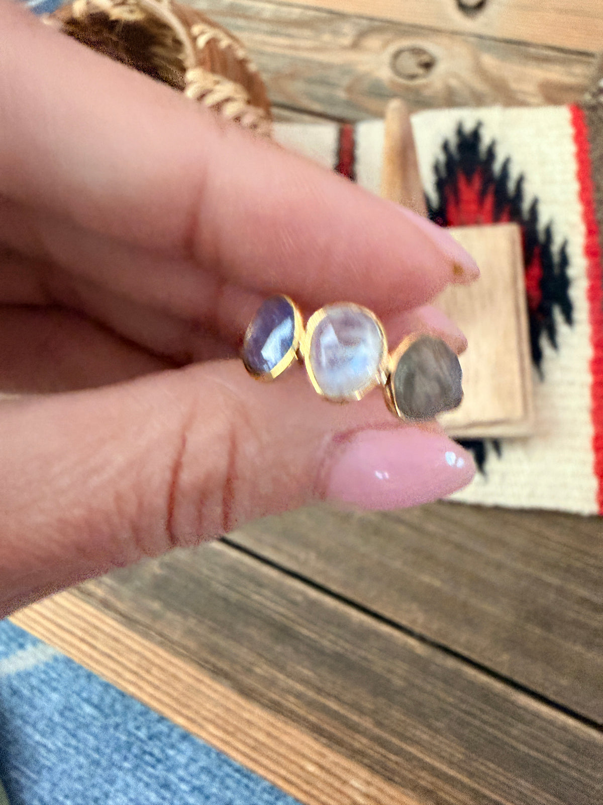 Handmade 18K Gold Vermeil Sterling Silver & Multi Stone Ring Size 8
