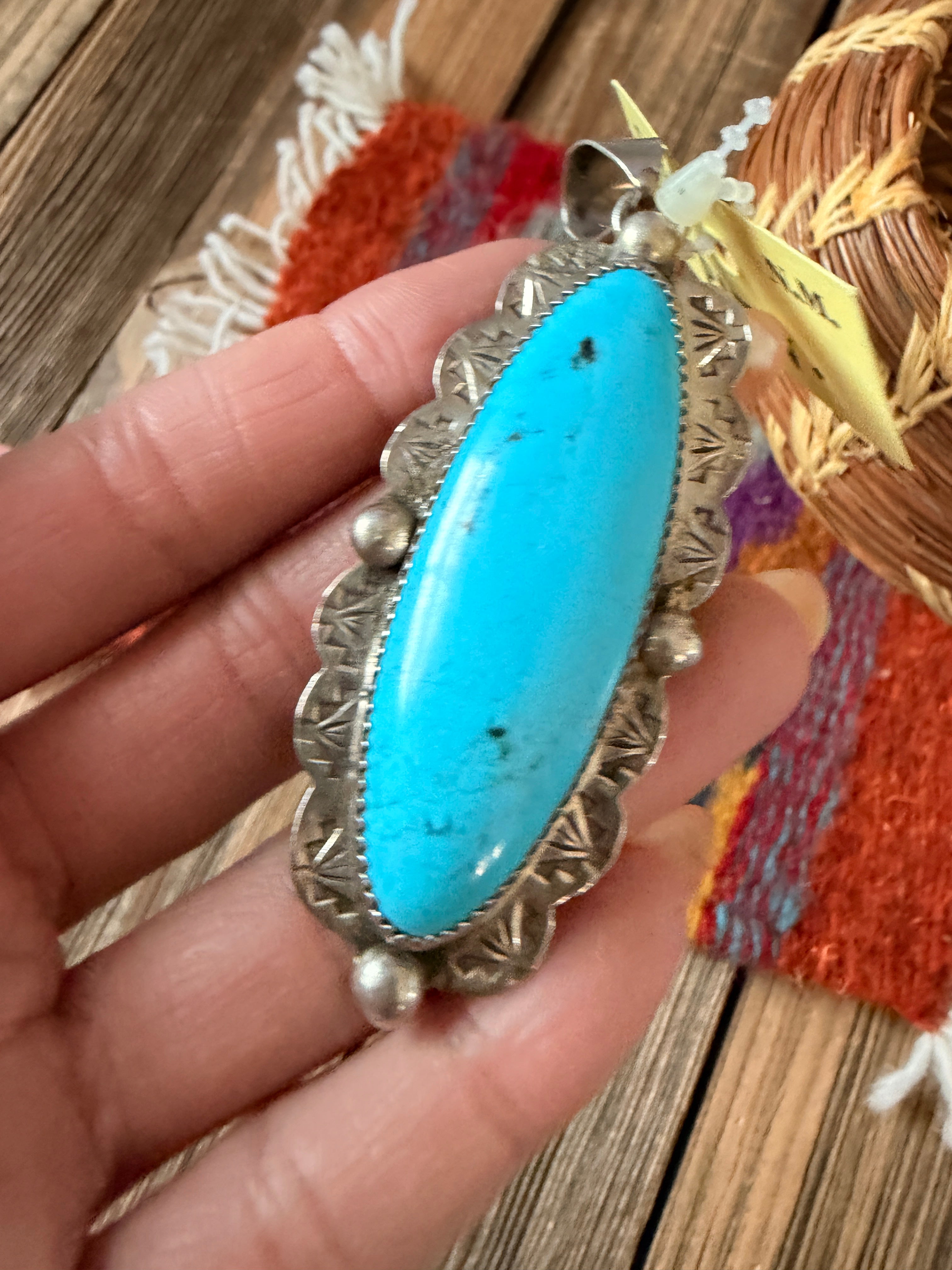Old Pawn Handcrafted Turquoise and Sterling Silver Pendant