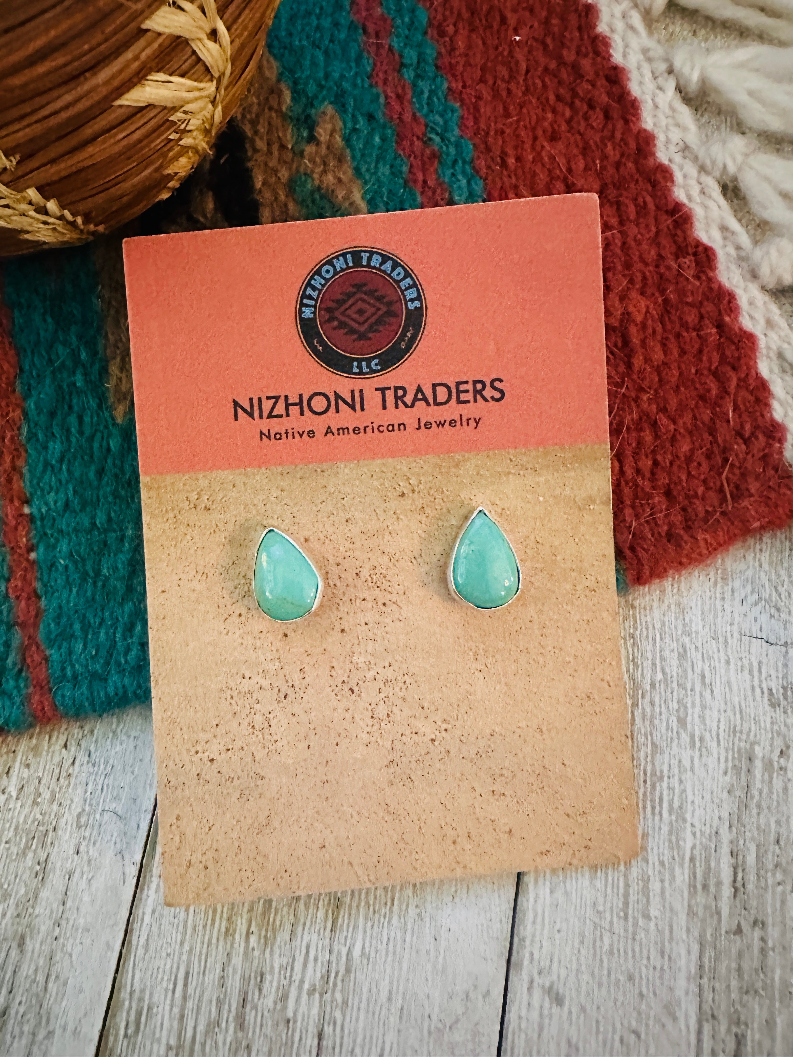 Handcrafted Turquoise & Sterling Silver Teardrop Stud Earrings