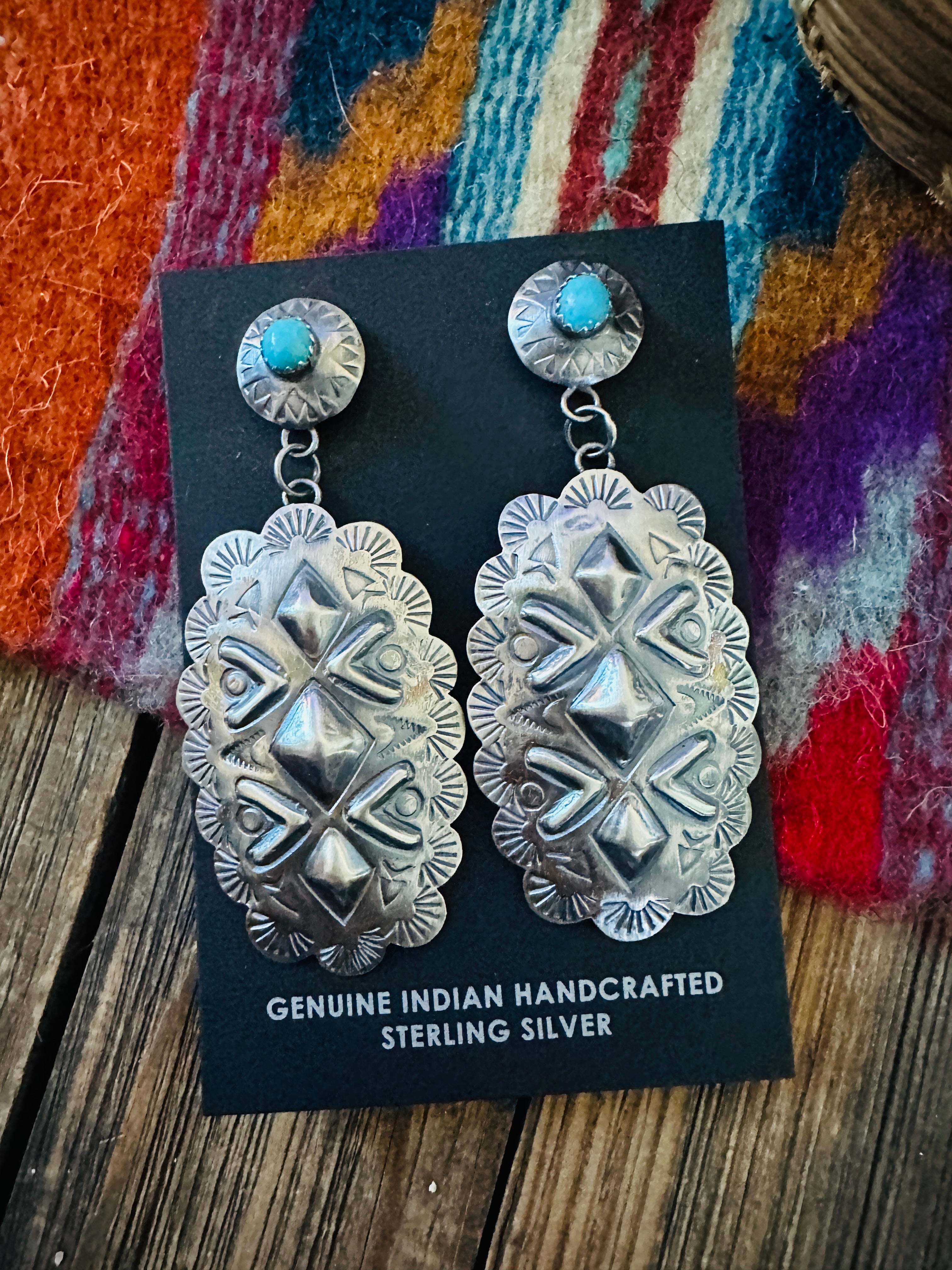 Handcrafted Turquoise & Sterling Silver Concho Dangle Earrings
