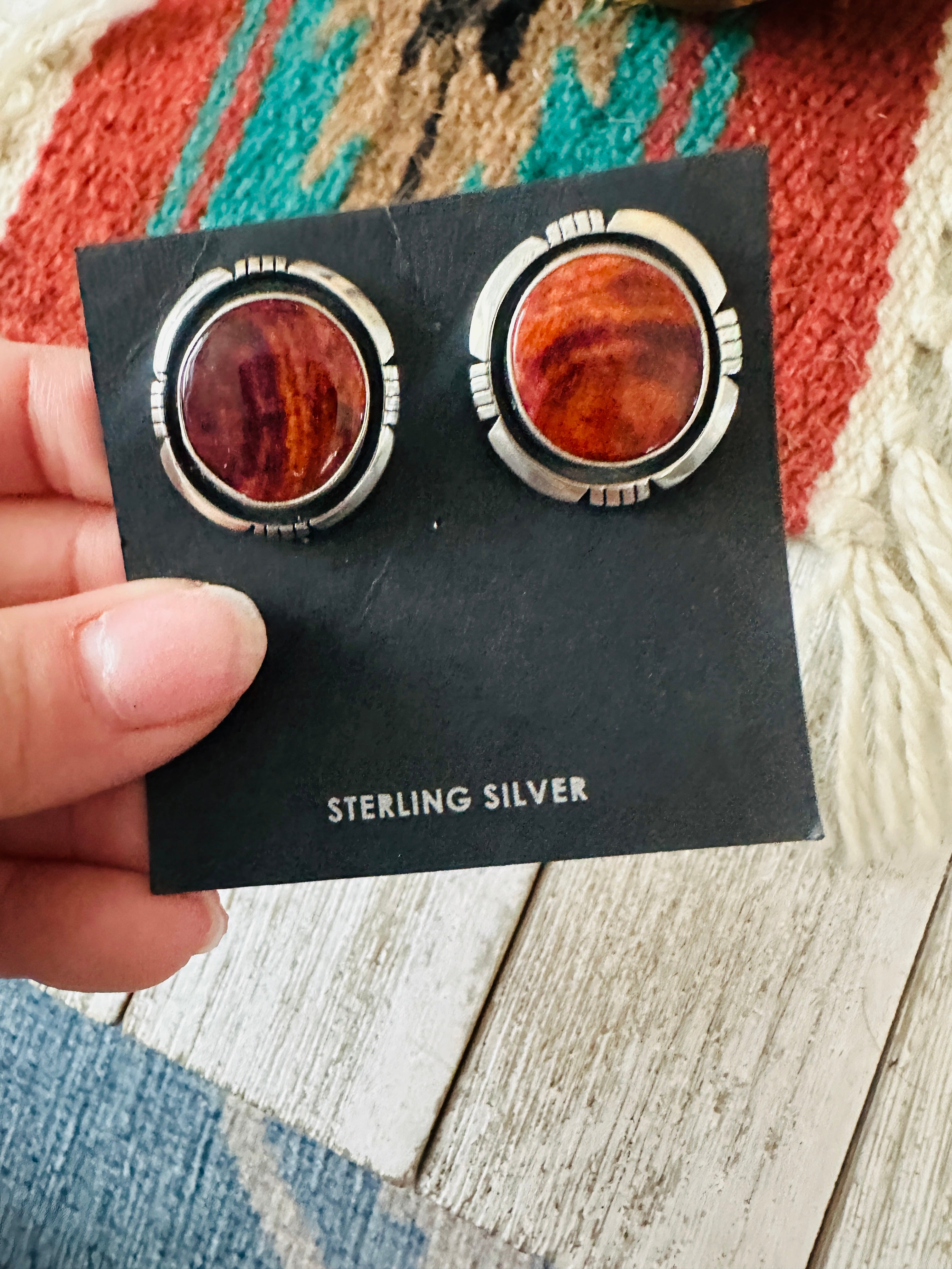 Navajo Sterling Silver & Orange Spiny Post Earrings
