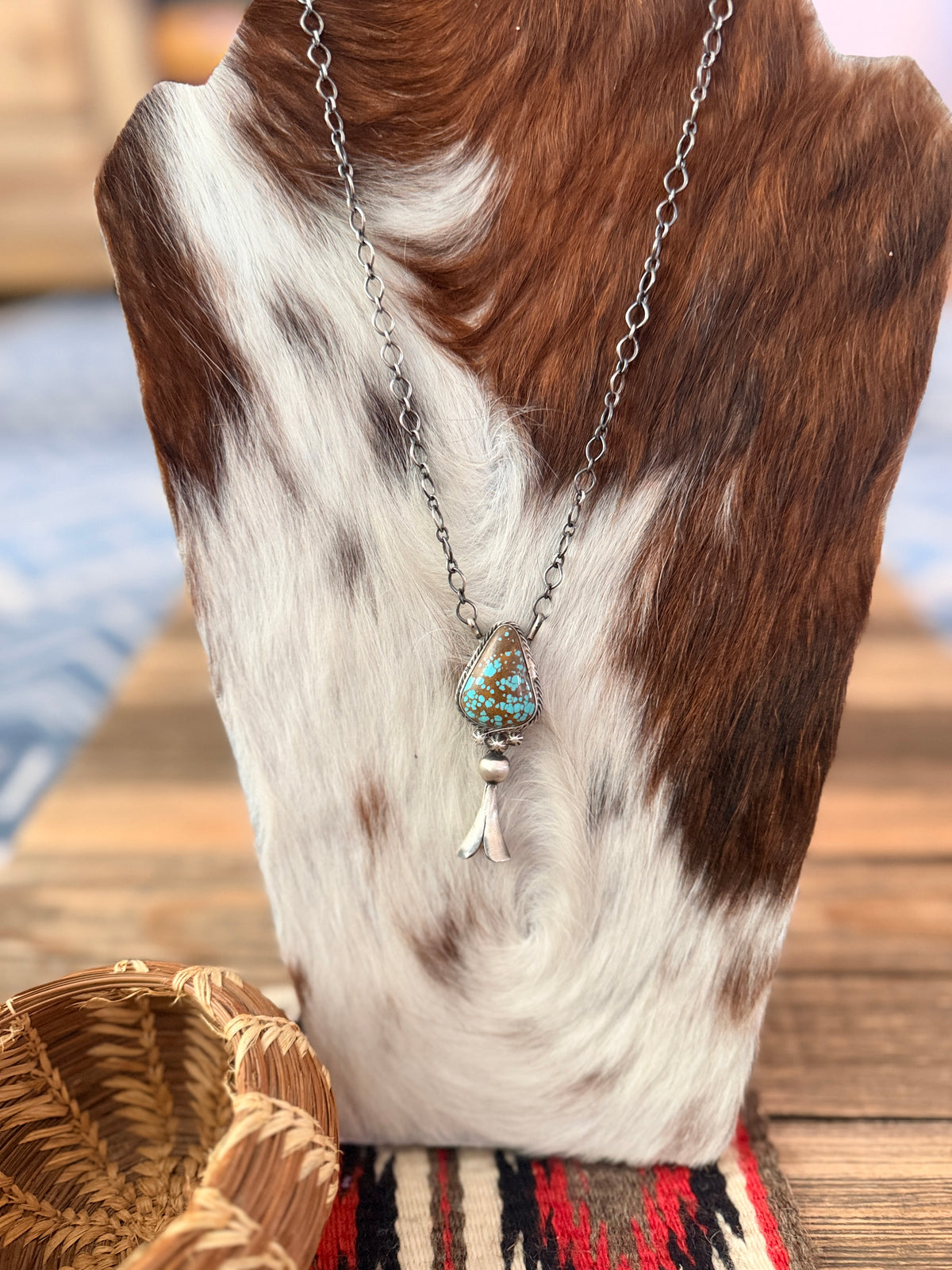 Handcrafted Number 8 Turquoise & Sterling Silver Blossom Necklace by Sheila Becenti