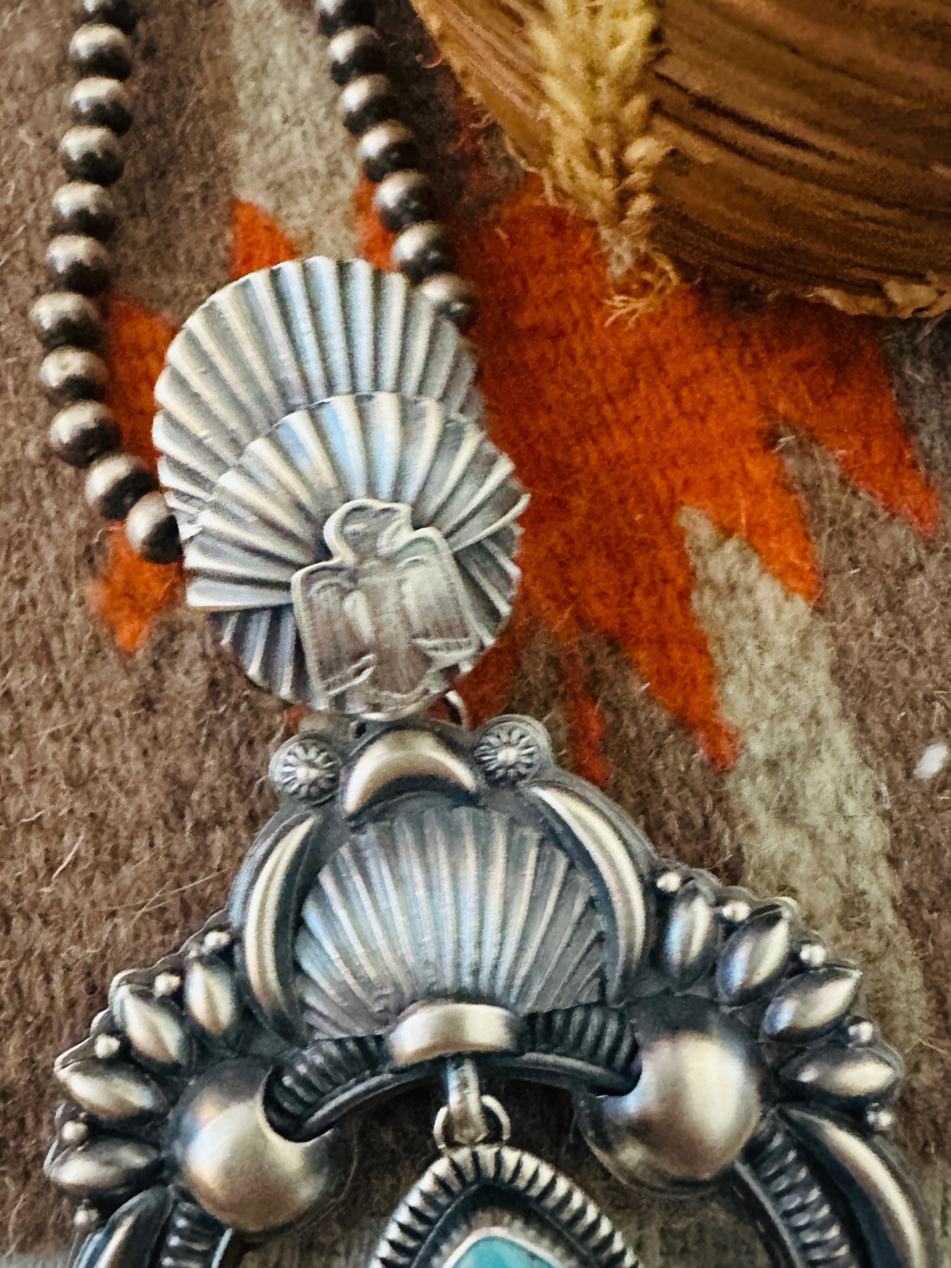 Handcrafted Sterling Silver & Turquoise Naja Pendant by Delbert Gordon