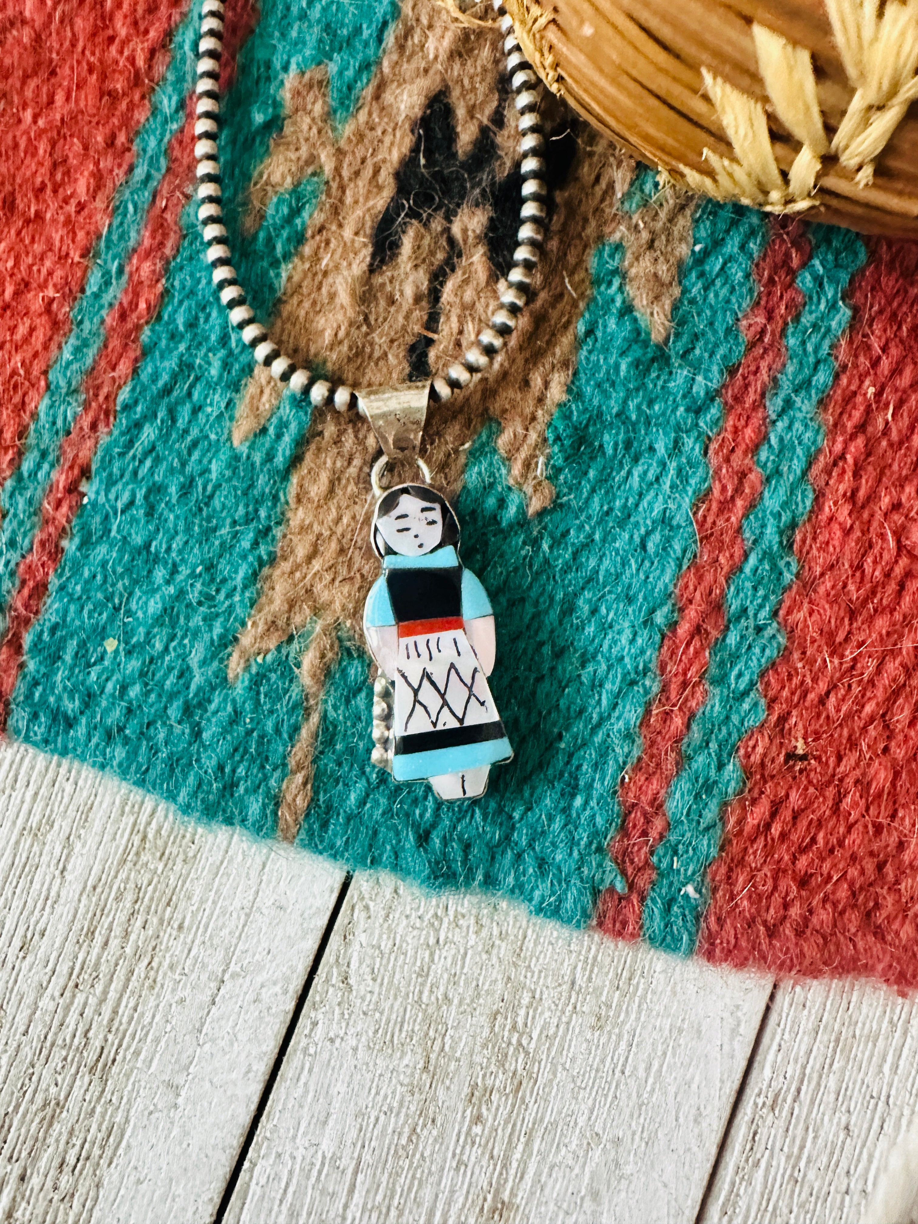 Handcrafted Multi Stone & Sterling Silver Inlay Maiden Pendant