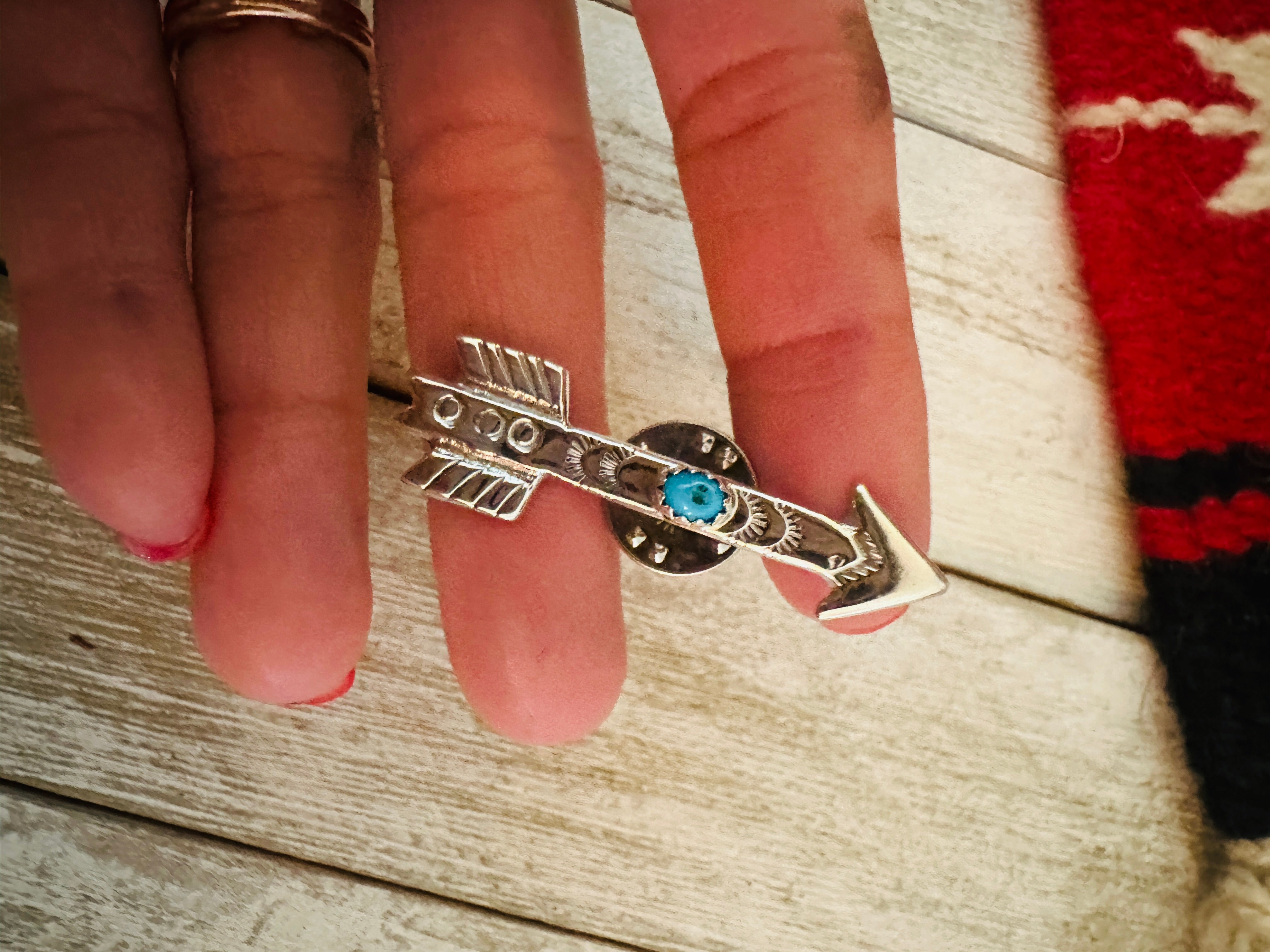 Handcrafted Turquoise & Sterling Silver Arrow Brooch