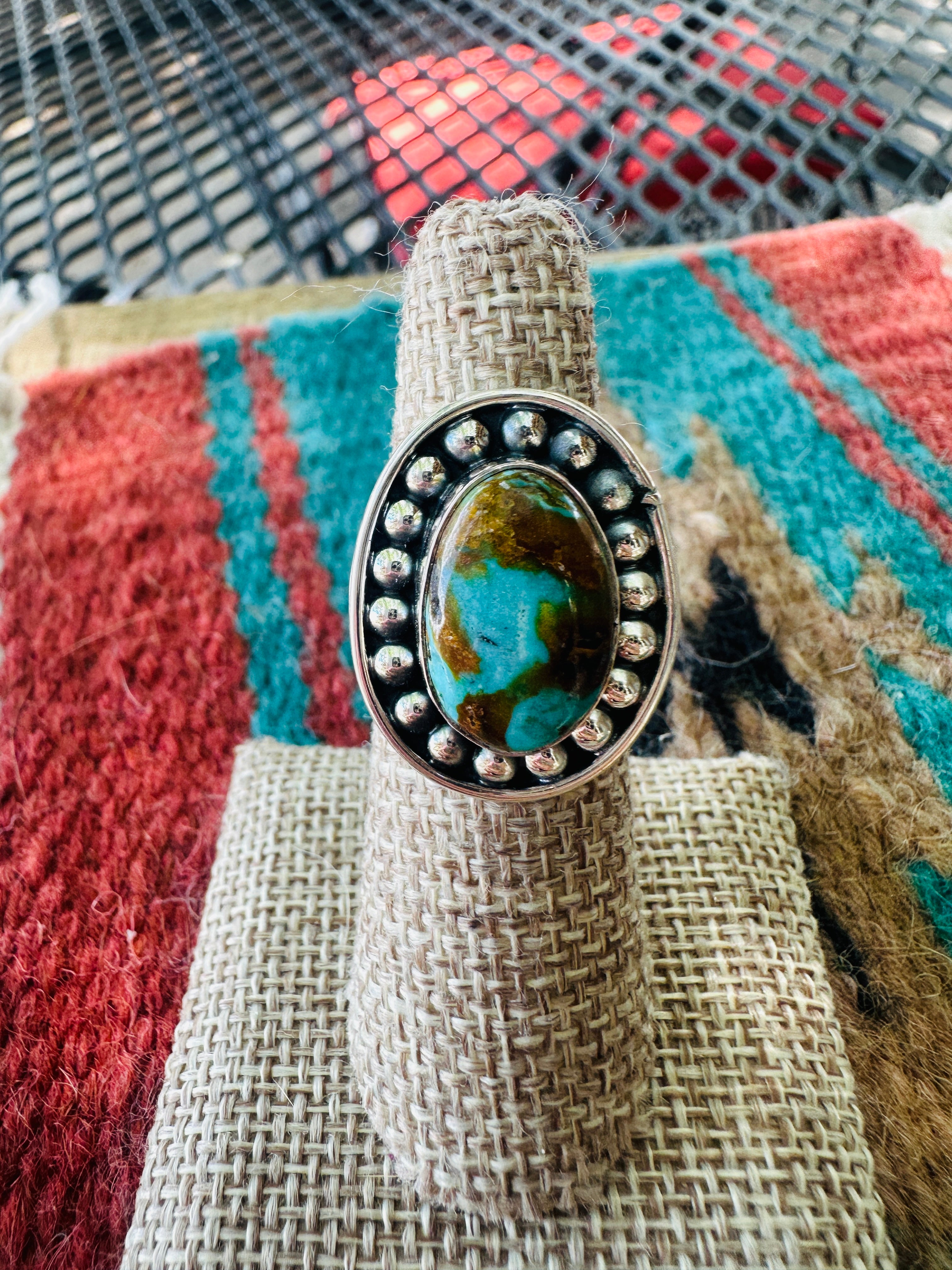 Handcrafted Sterling Silver & Royston Turquoise Ring Size 6
