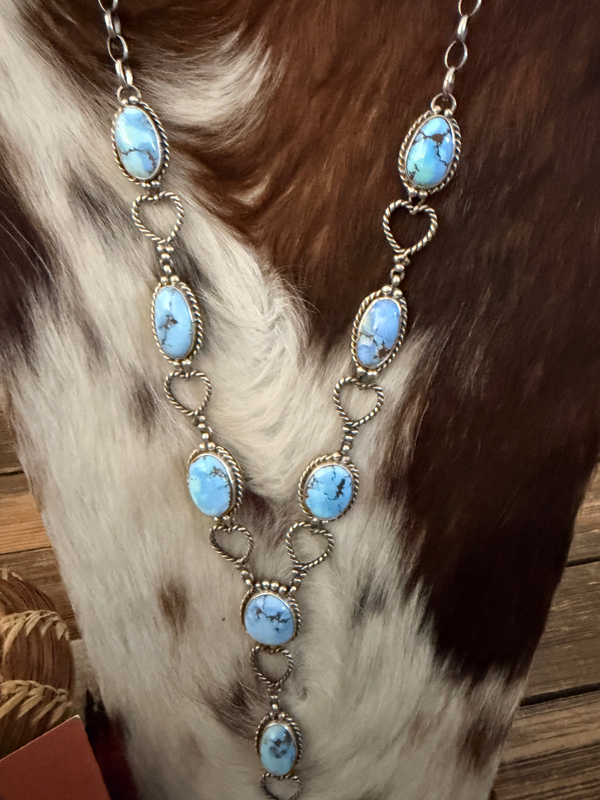 Handcrafted Golden Hills Turquoise & Sterling Silver Necklace and Earring Set by Larry Kaye