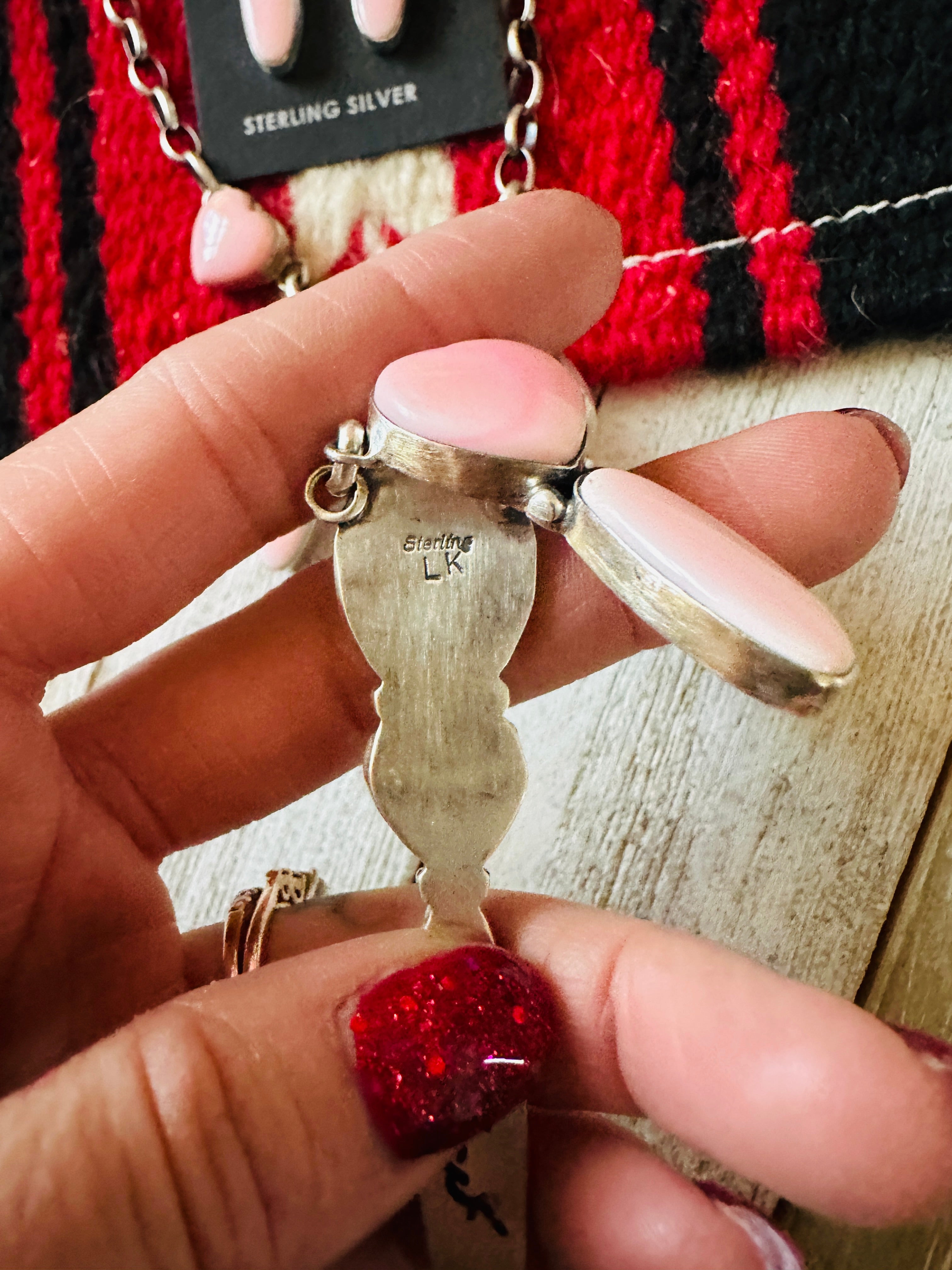 Handcrafted Queen Pink Conch & Sterling Silver Heart Necklace Set