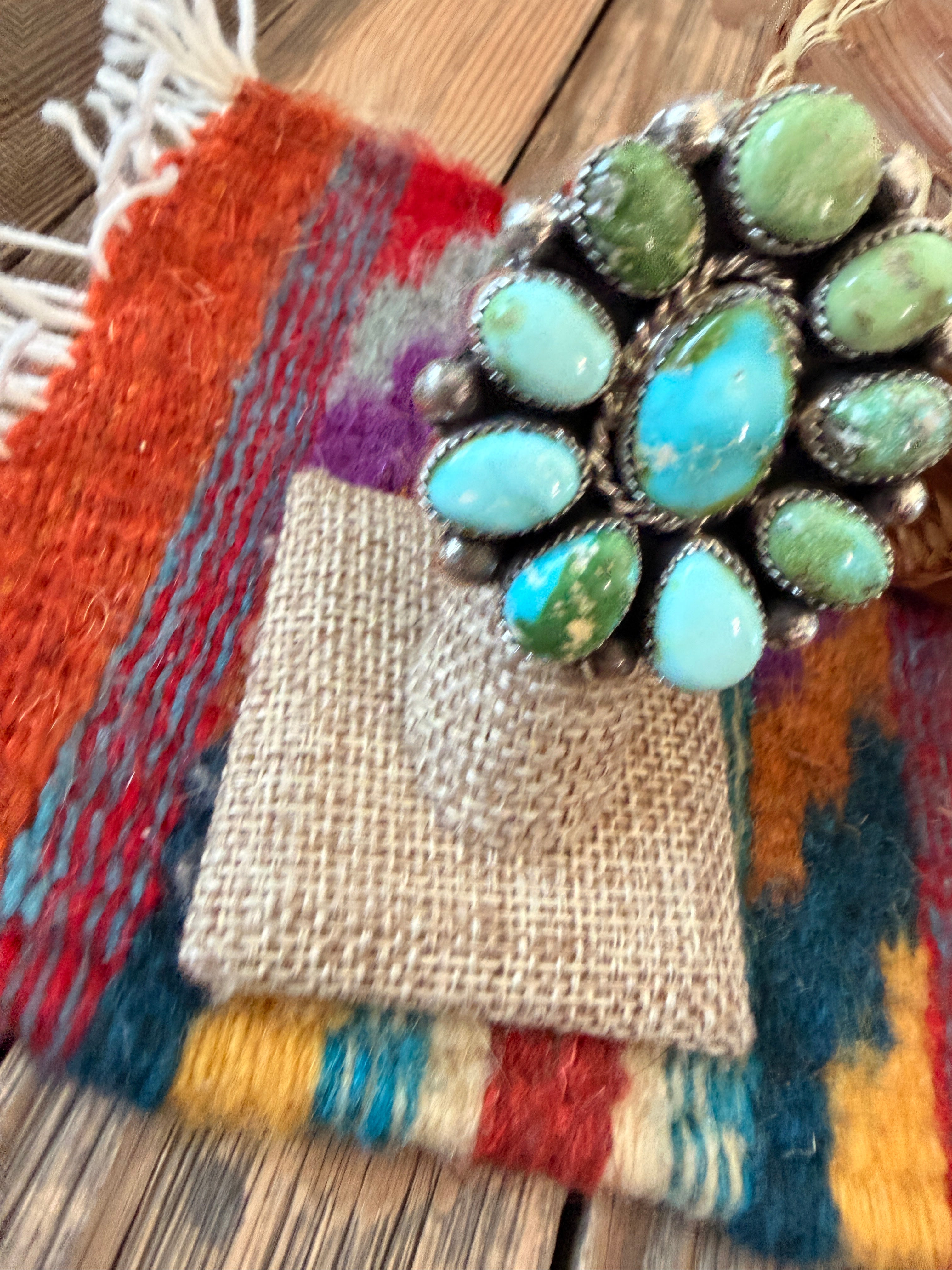 Handcrafted Sonoran Mountain Turquoise & Sterling Silver Cluster Adjustable Ring
