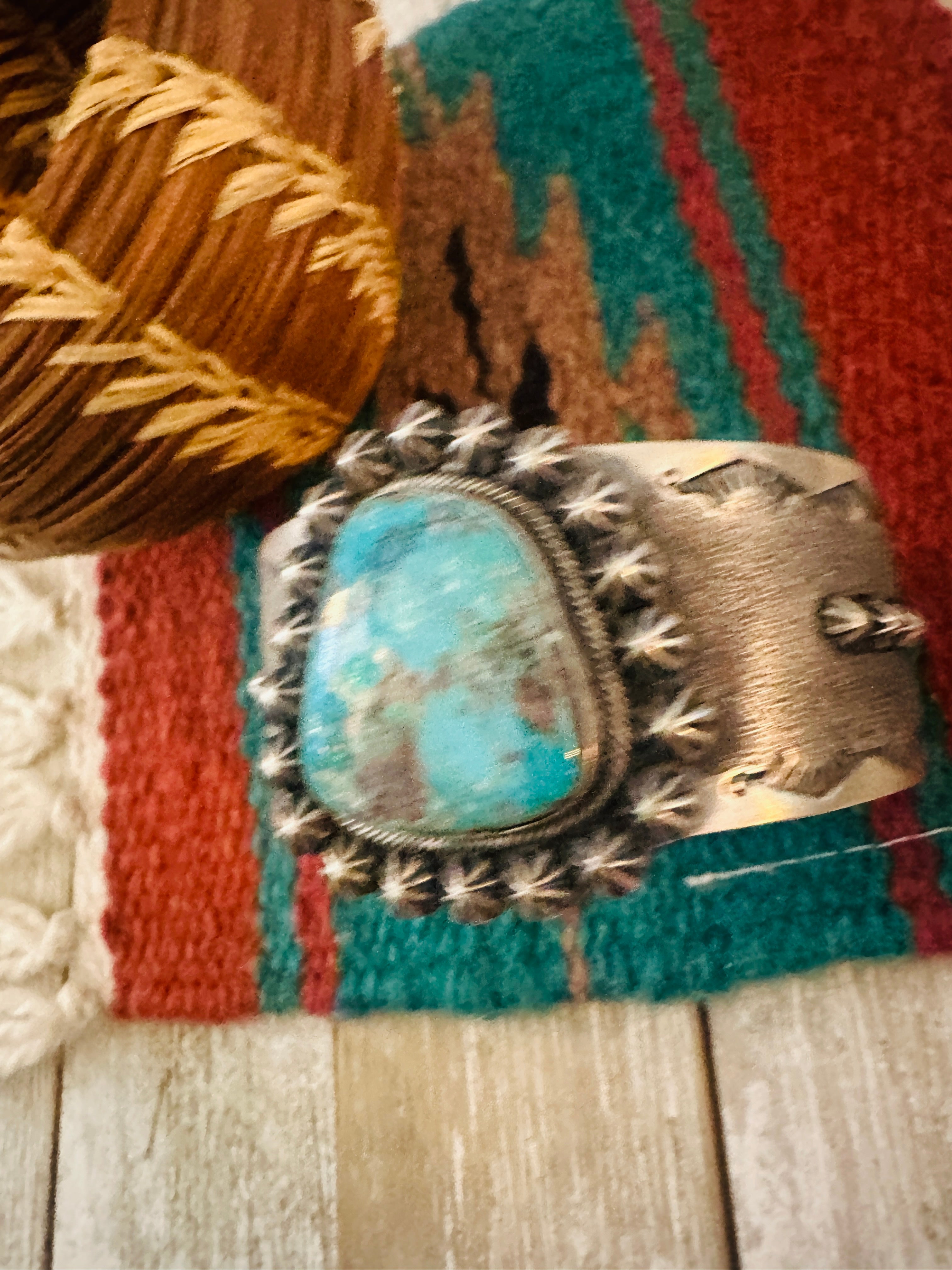 Handcrafted Sterling Silver & Bisbee Turquoise Cuff Bracelet
