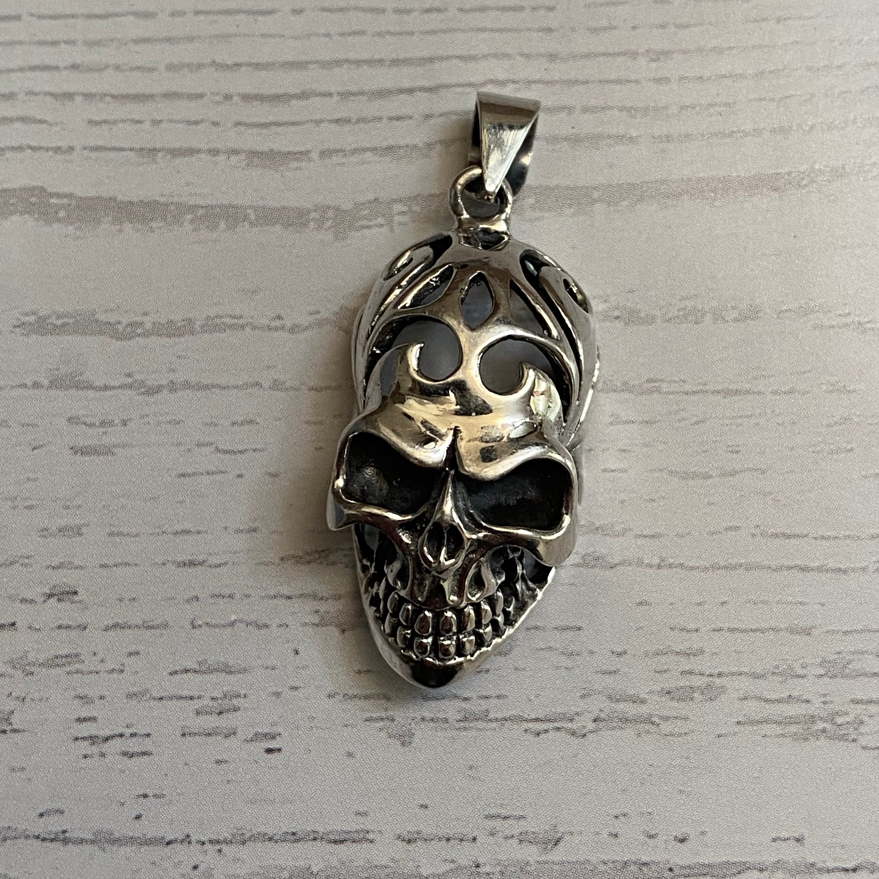 Sterling Silver Etched Skull Pendant