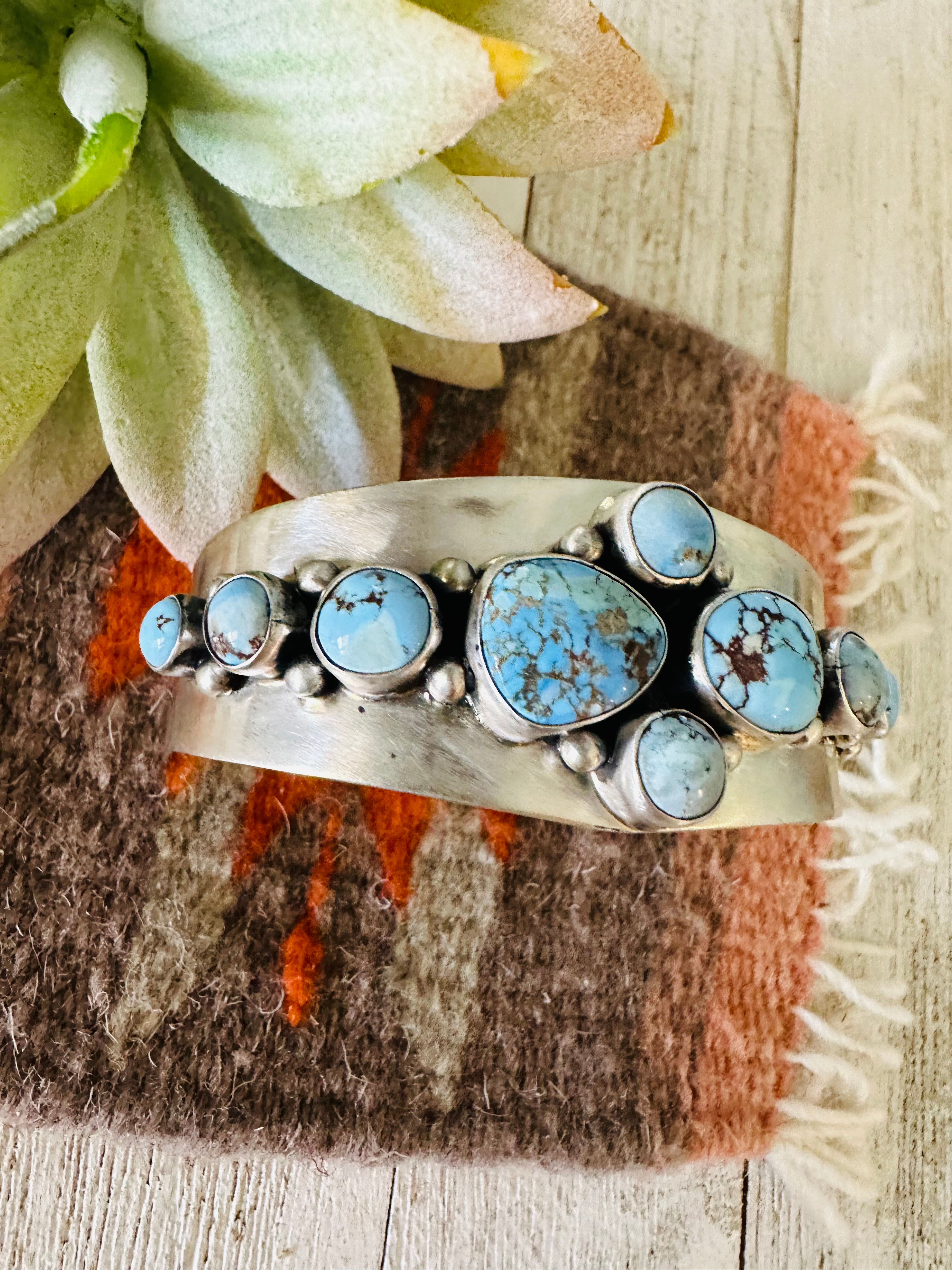 Handcrafted Golden Hills Turquoise & Sterling Silver Cuff Bracelet /