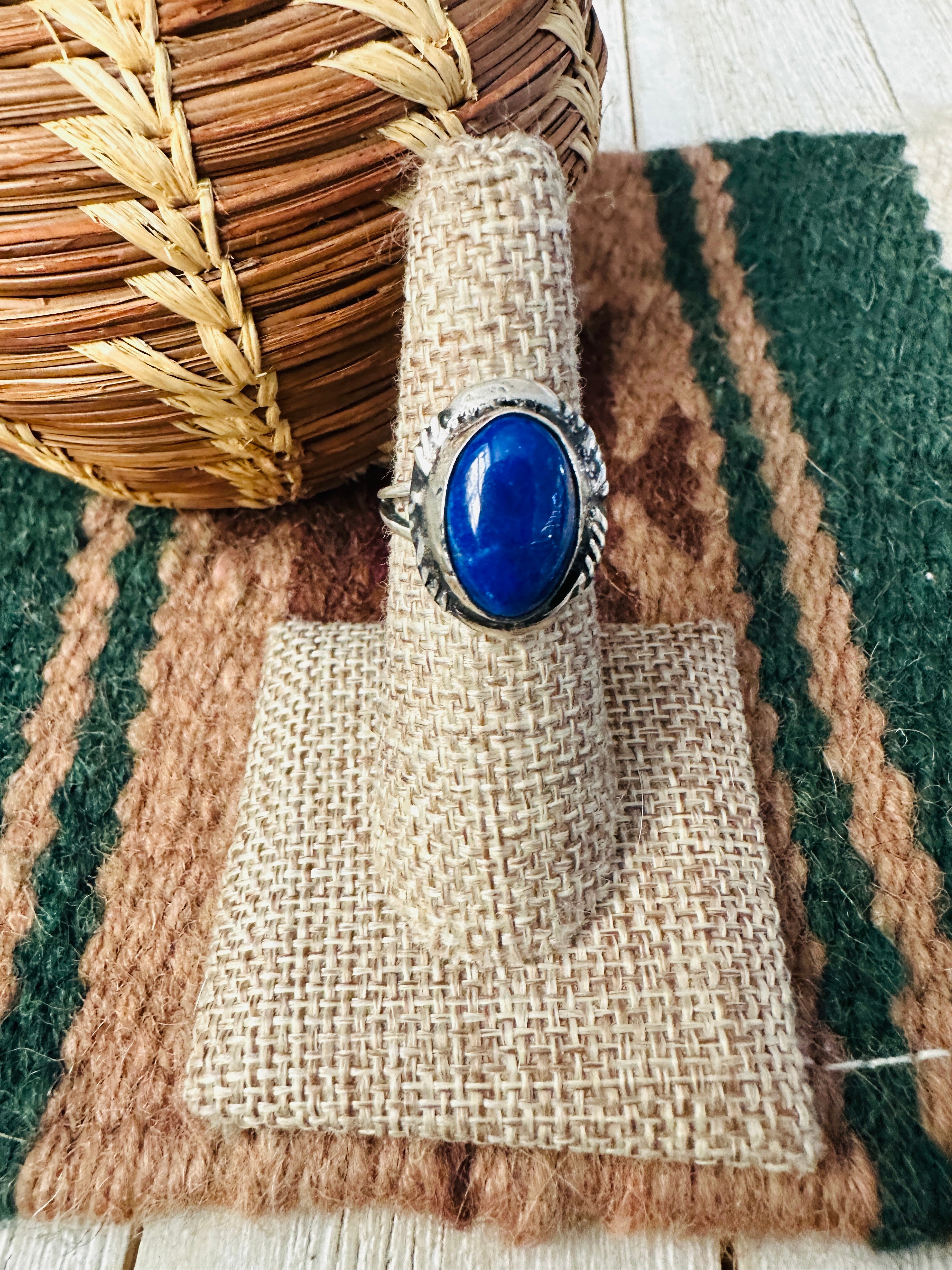 Old Pawn Handcrafted Lapis & Sterling Silver Ring Size 6.25