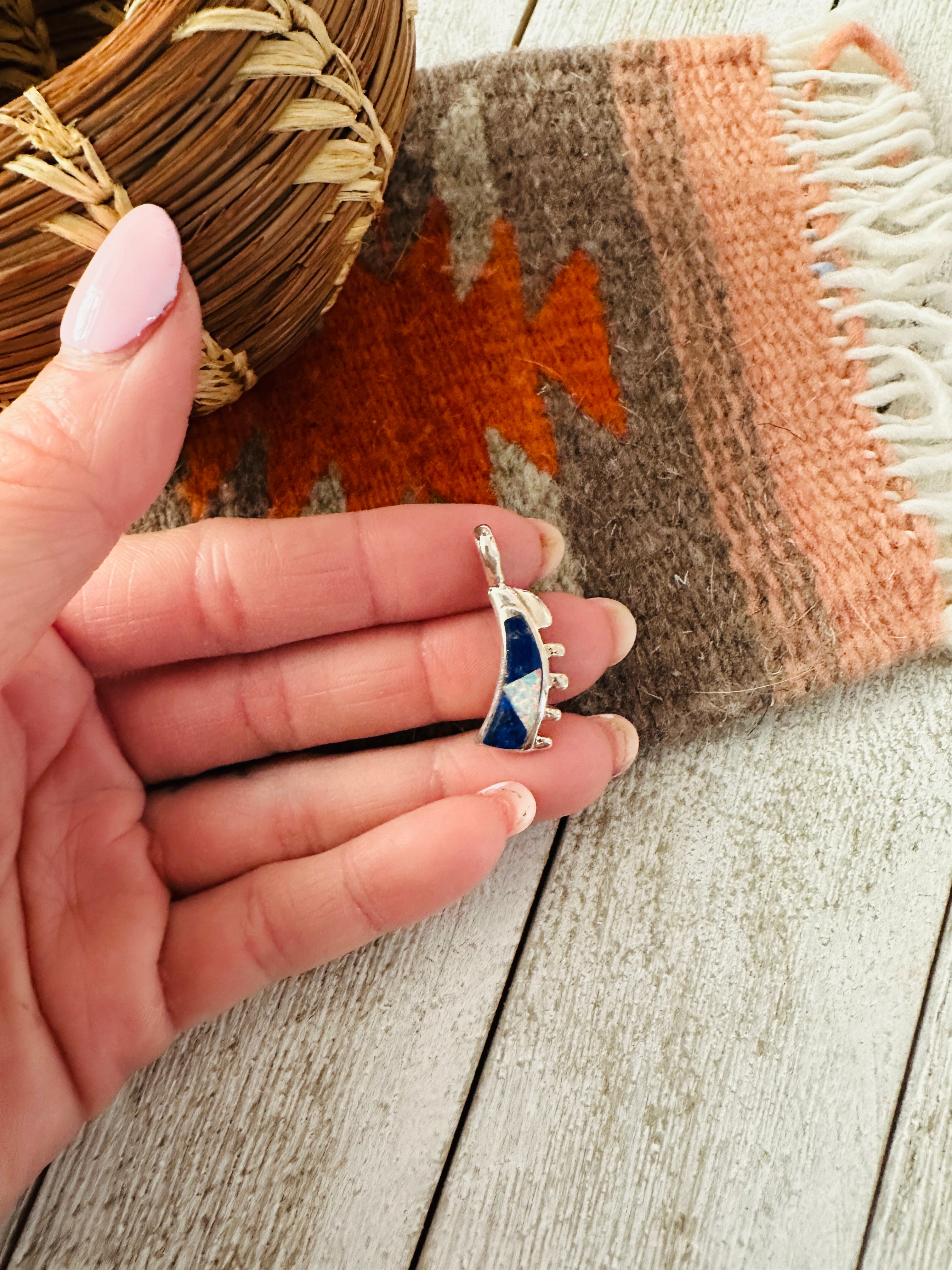 Handcrafted Lapis, Opal & Sterling Silver Inlay Pendant