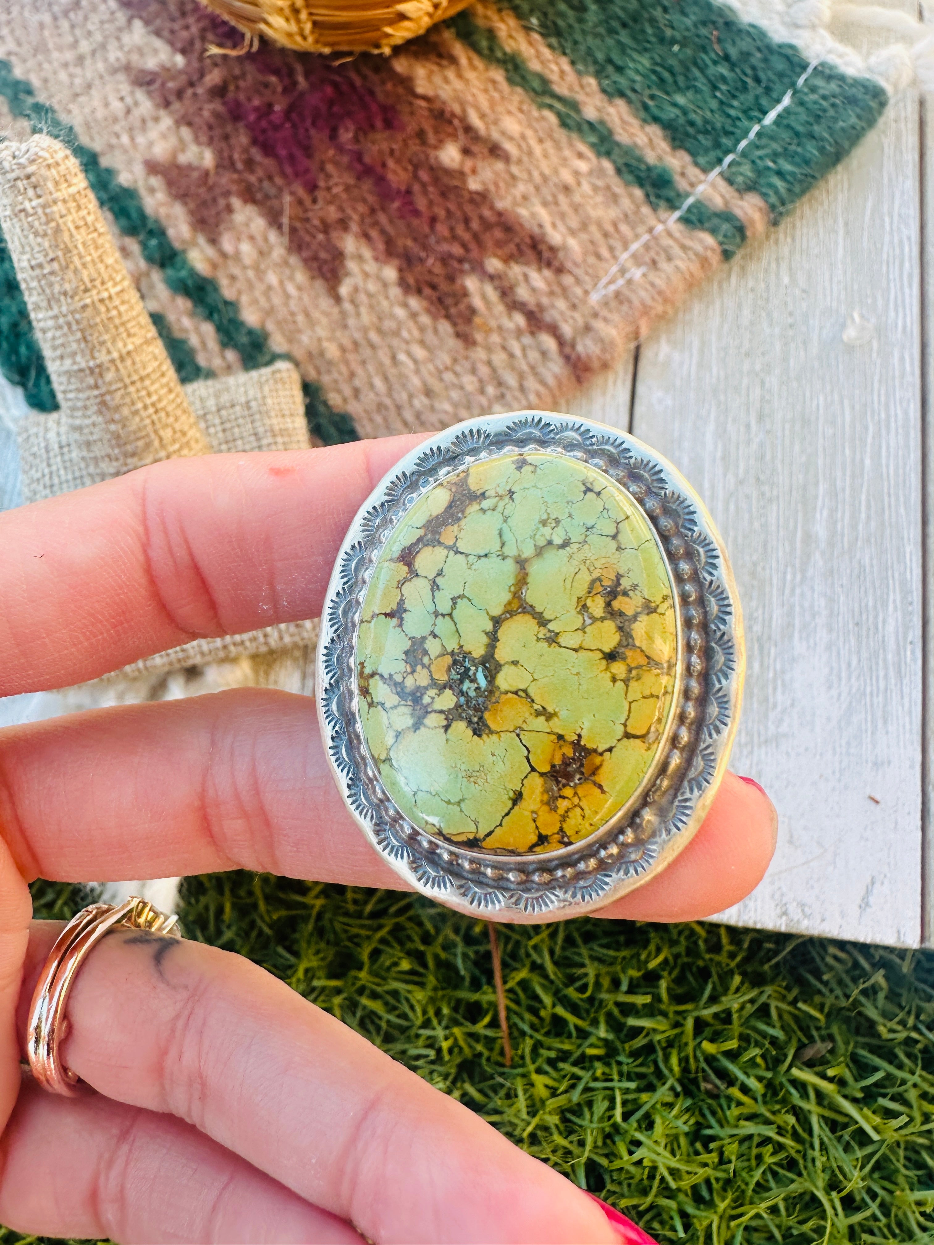 Handcrafted Tibetan Turquoise & Sterling Silver Ring Size 9