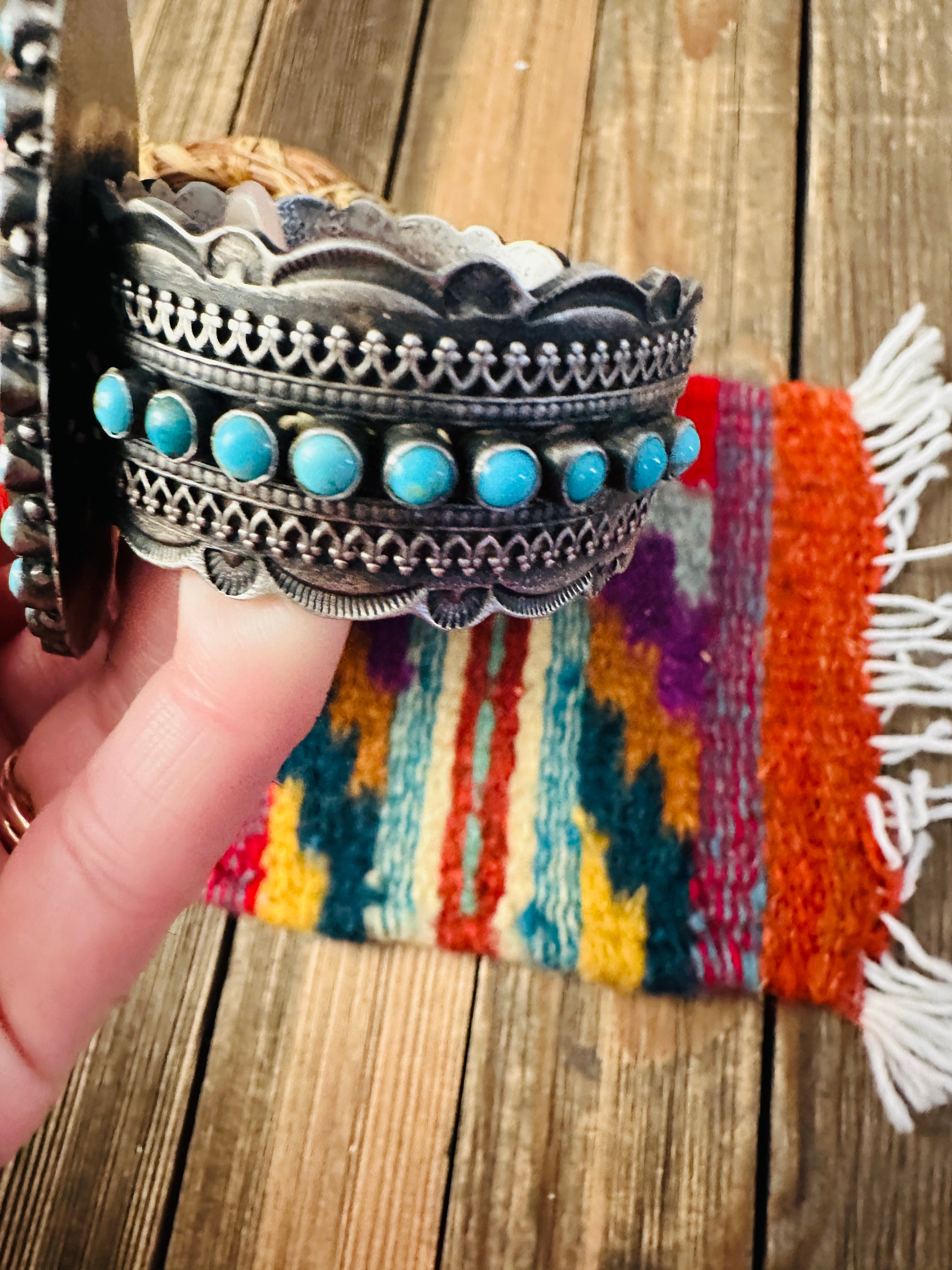 Handcrafted Spiny, Turquoise & Sterling Silver Cuff Bracelet by Shawn Cayatineto