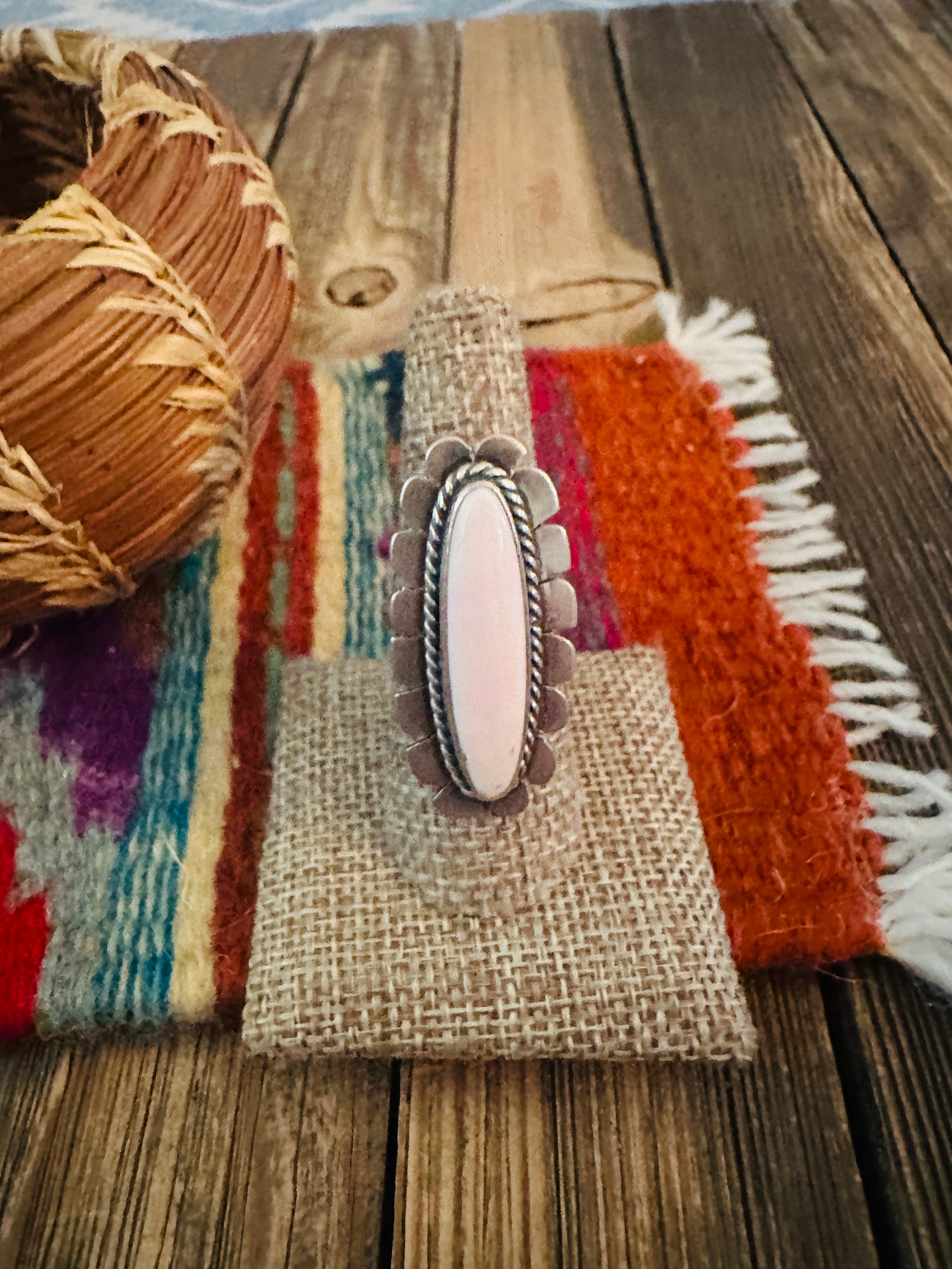 Handcrafted Queen Pink Conch & Sterling Silver Adjustable Ring