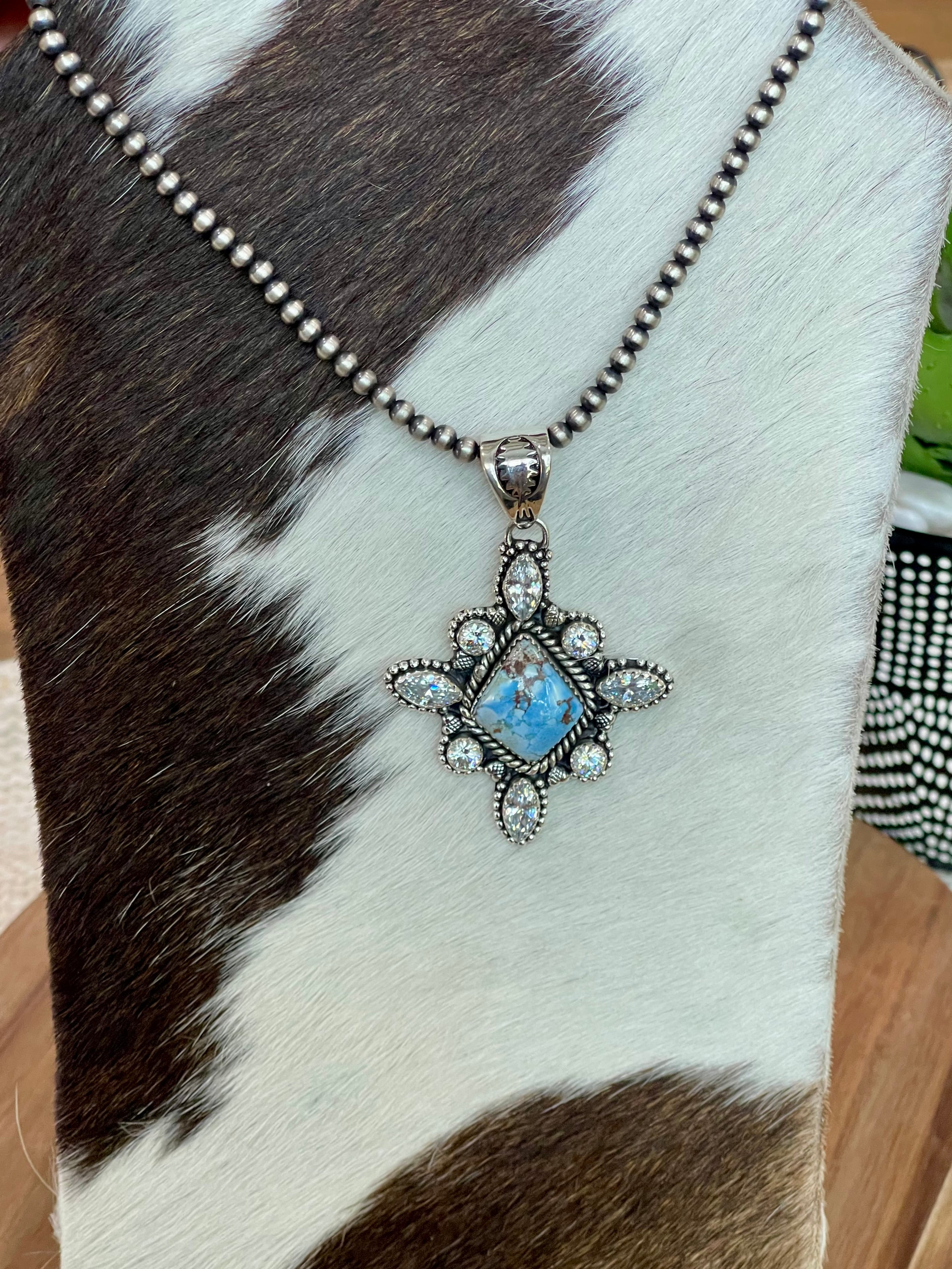 Handcrafted Sterling Silver, Golden Hills & Cz Cluster Pendant