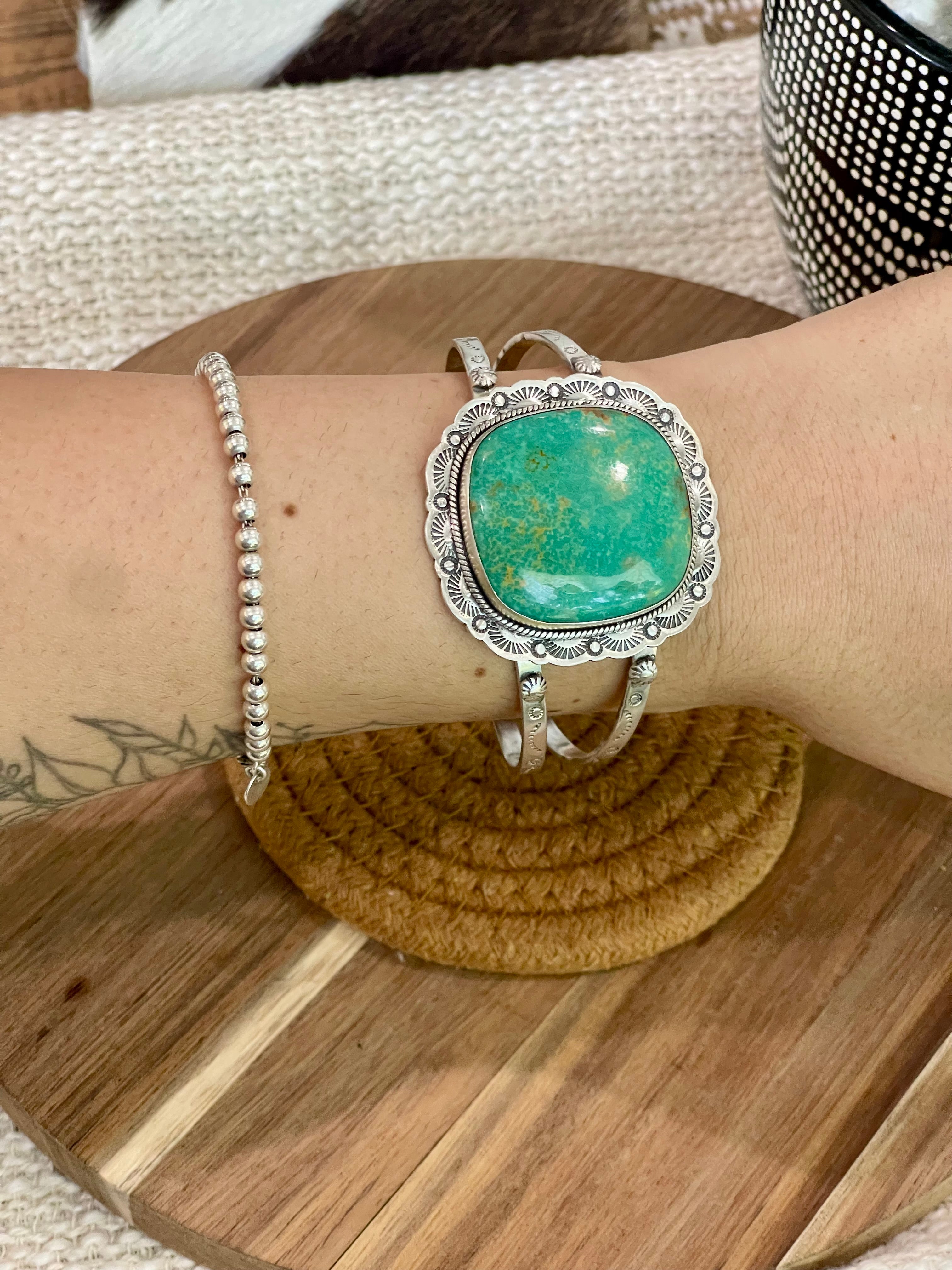 Gorgeous Handmade Sterling Silver & Royston Turquoise Cuff Bracelet