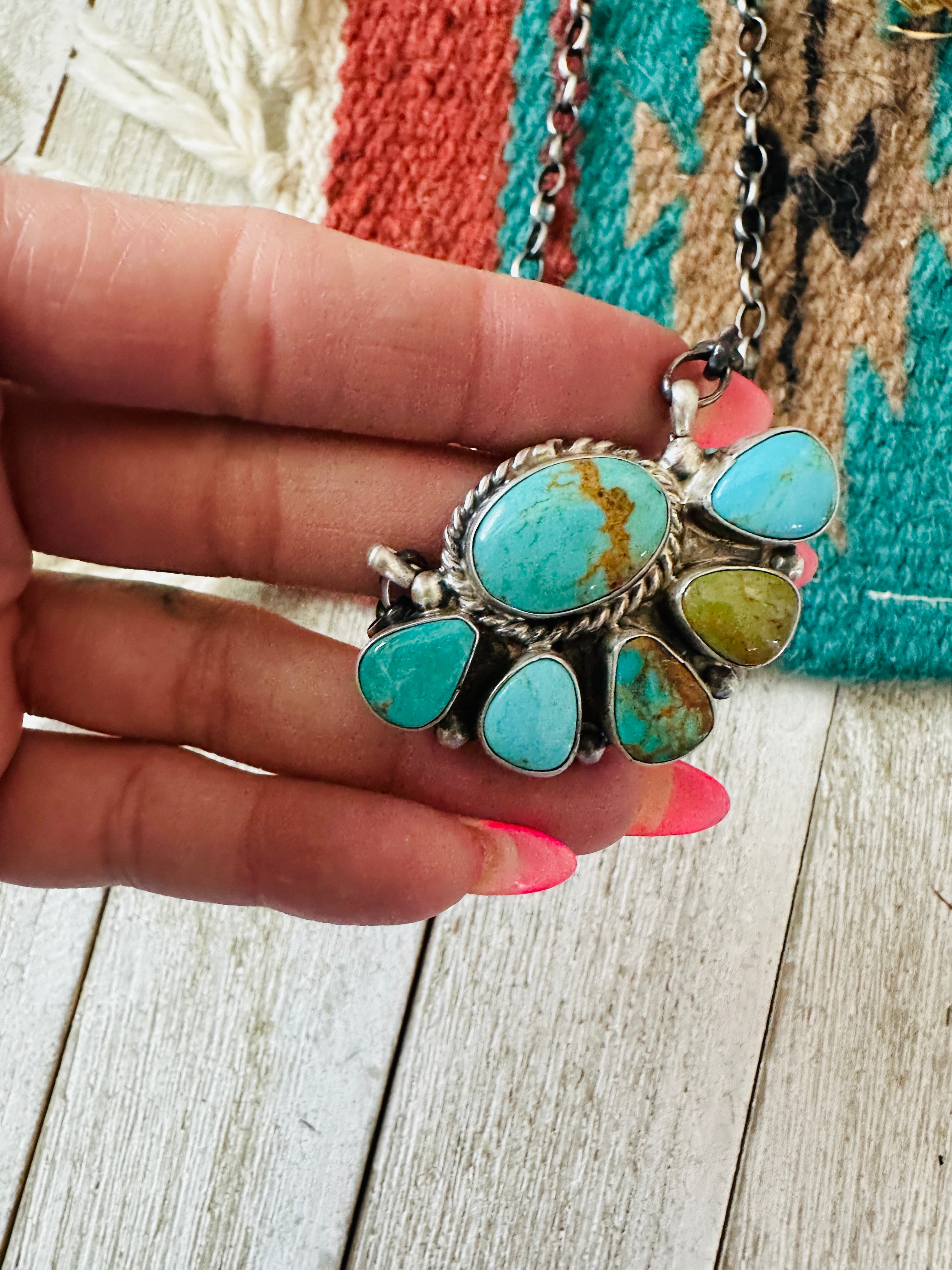 Handcrafted Sterling Silver & Turquoise Cluster Necklace by Elouise Kee