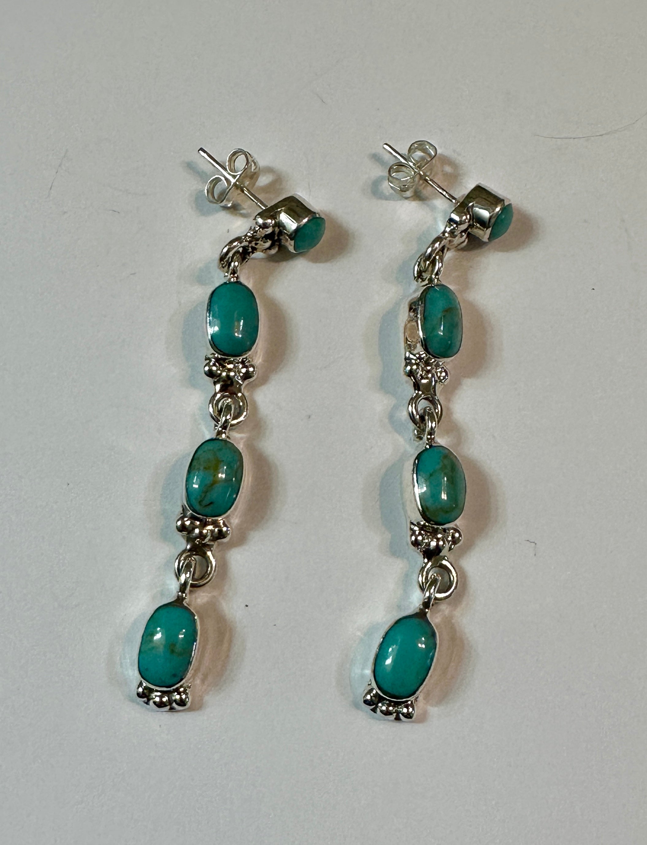Turquoise Raindrop Sterling Silver Earrings on Post