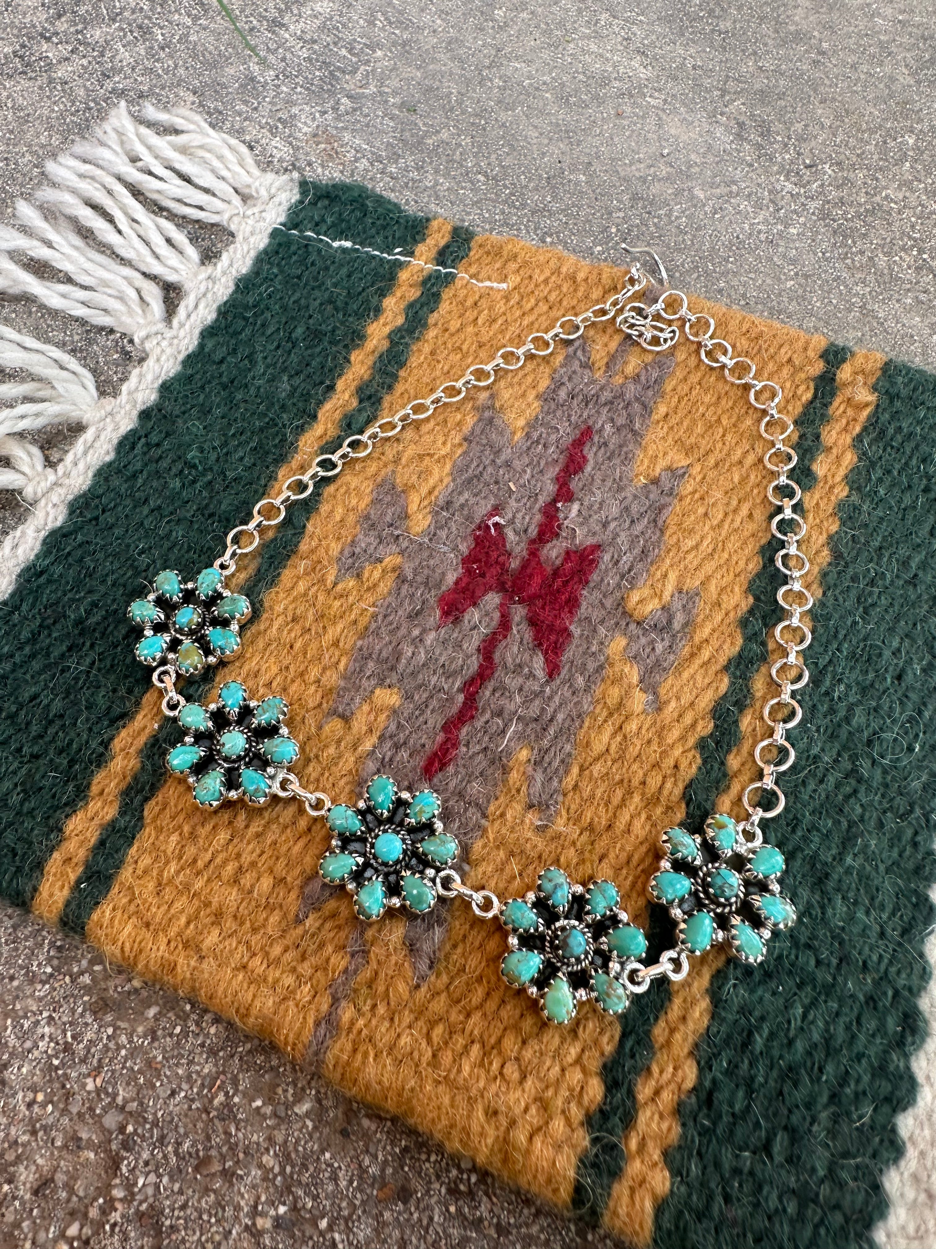 Cassidy Handmade Sterling Silver Turquoise Flower Choker Signed Nizhoni Leslies FAV