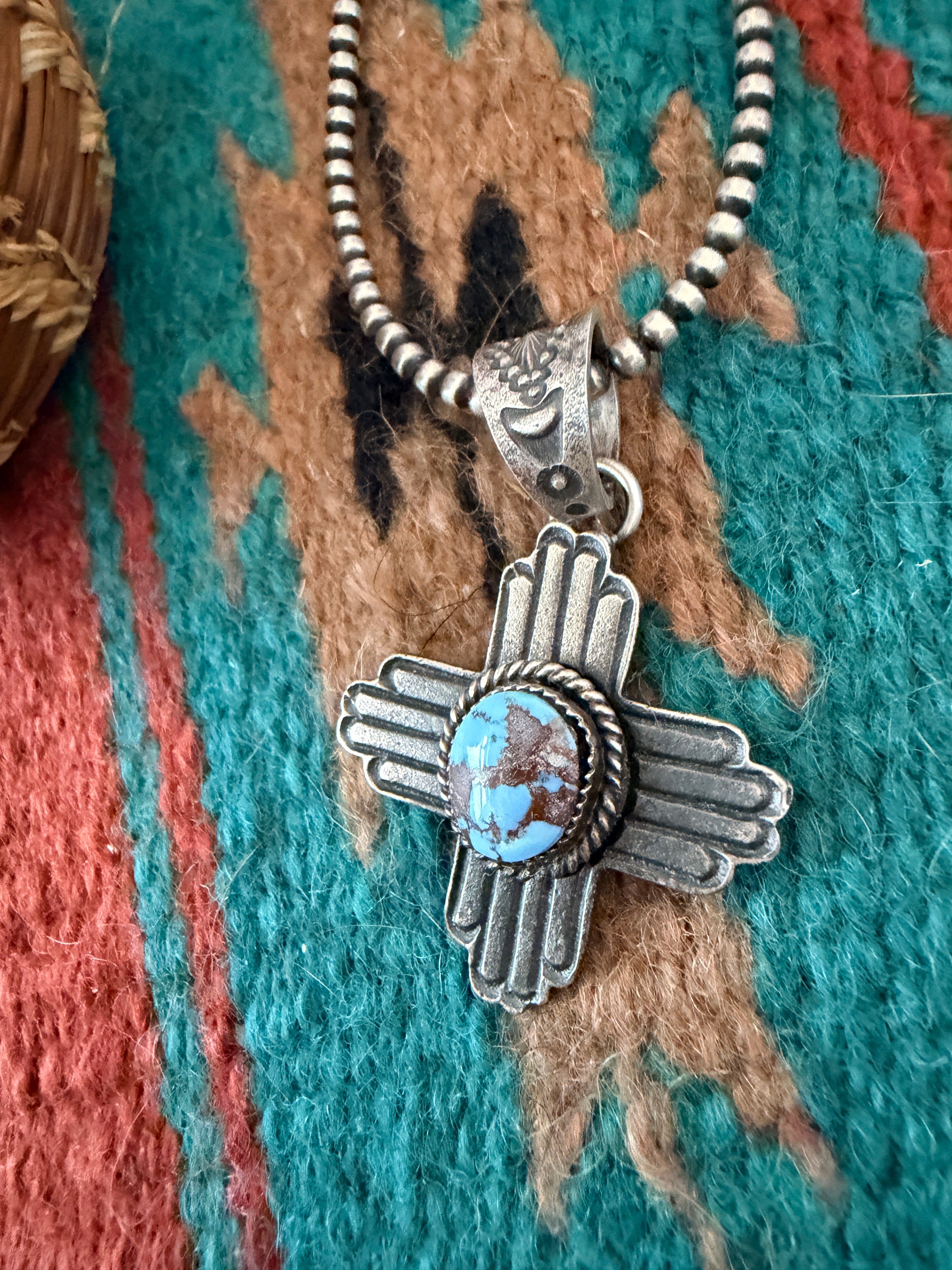 Handcrafted Sterling Silver & Golden Hills Turquoise Cross Pendant by Kevin Billah