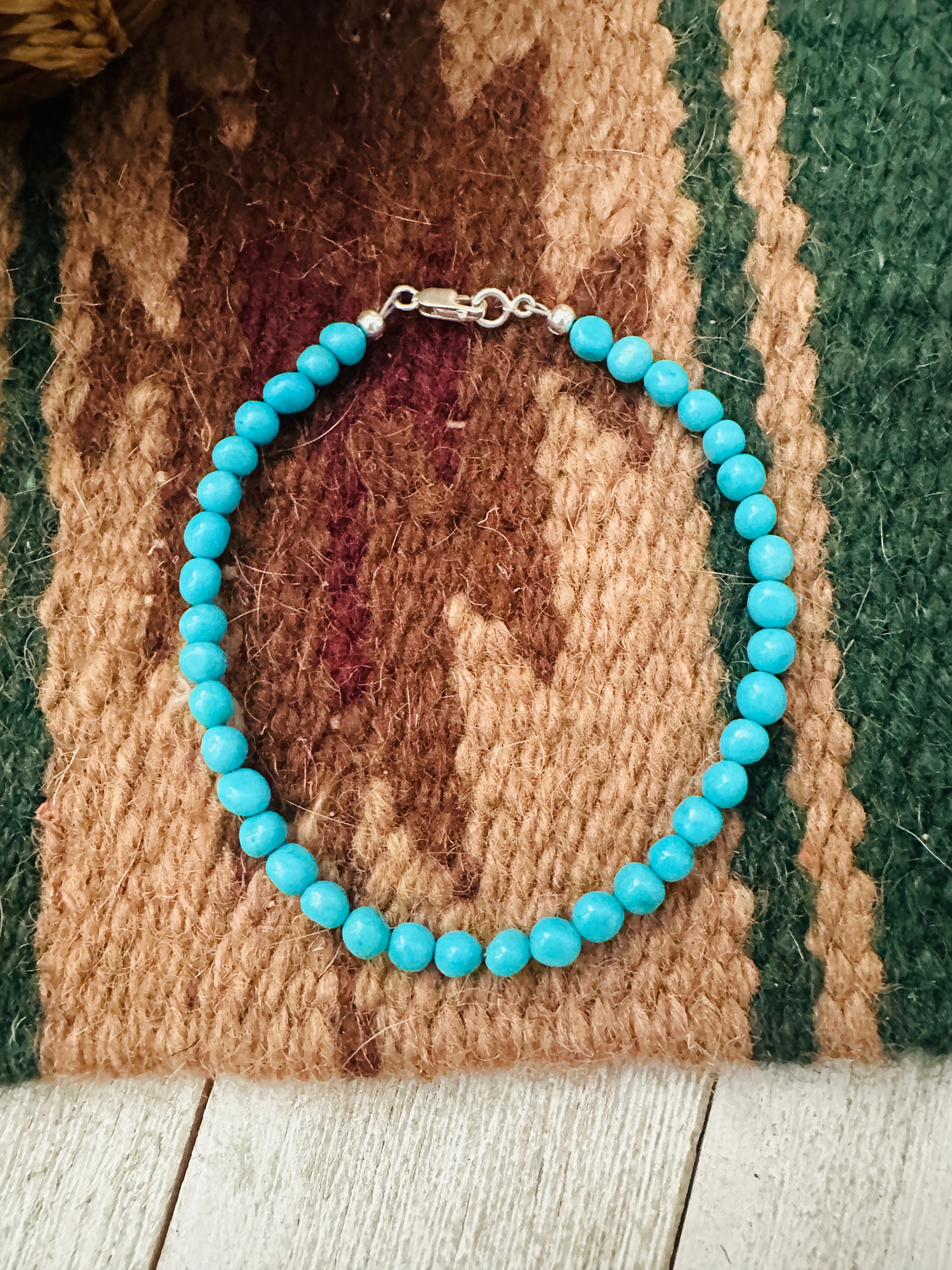 Handcrafted Sterling Silver and Turquoise Beaded Bracelet