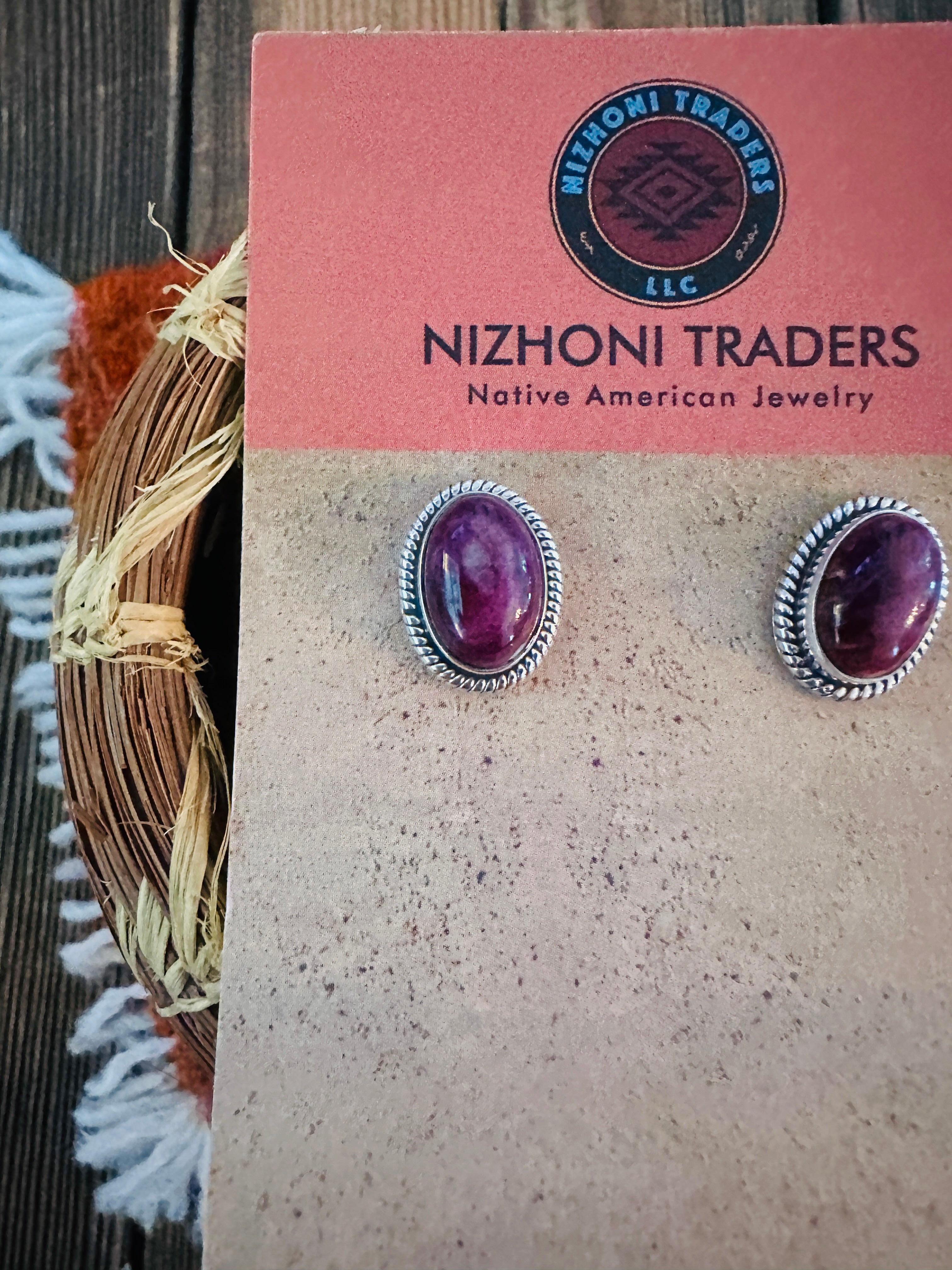 Handcrafted Purple Spiny & Sterling Silver Stud Earrings