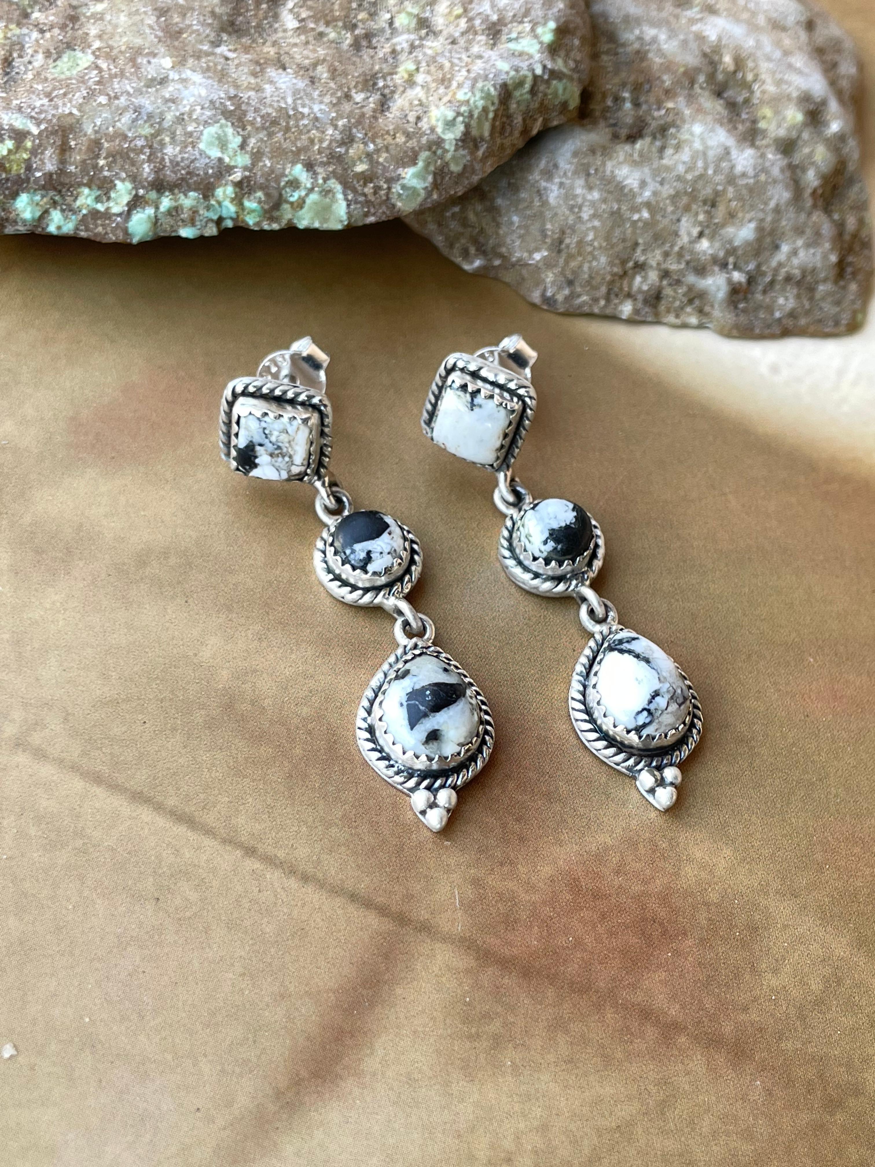 Handmade White Buffalo & Sterling Silver Dangle Earrings