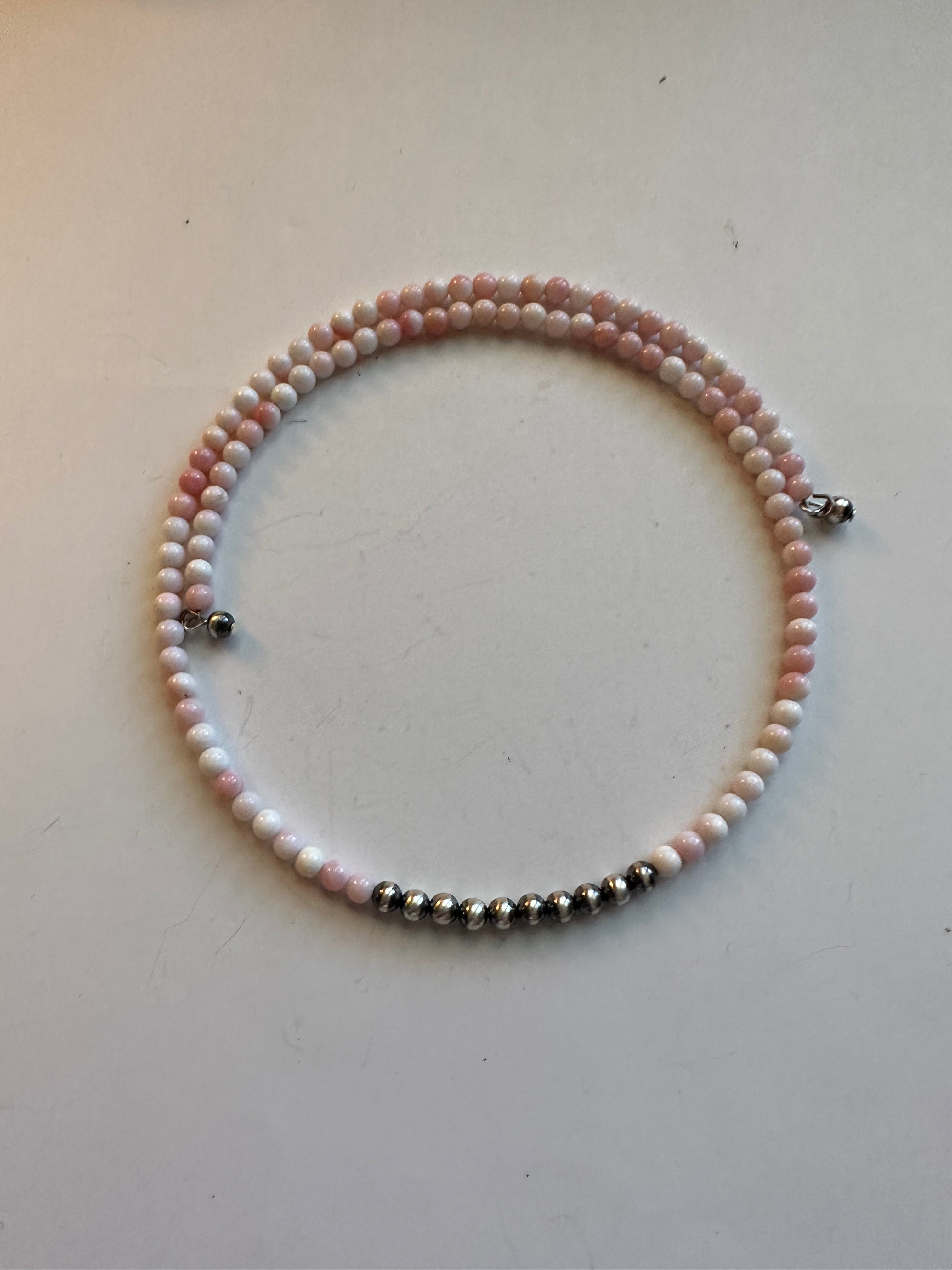 Handcrafted Pink Conch & Sterling Silver Beaded Wrap Choker Necklace
