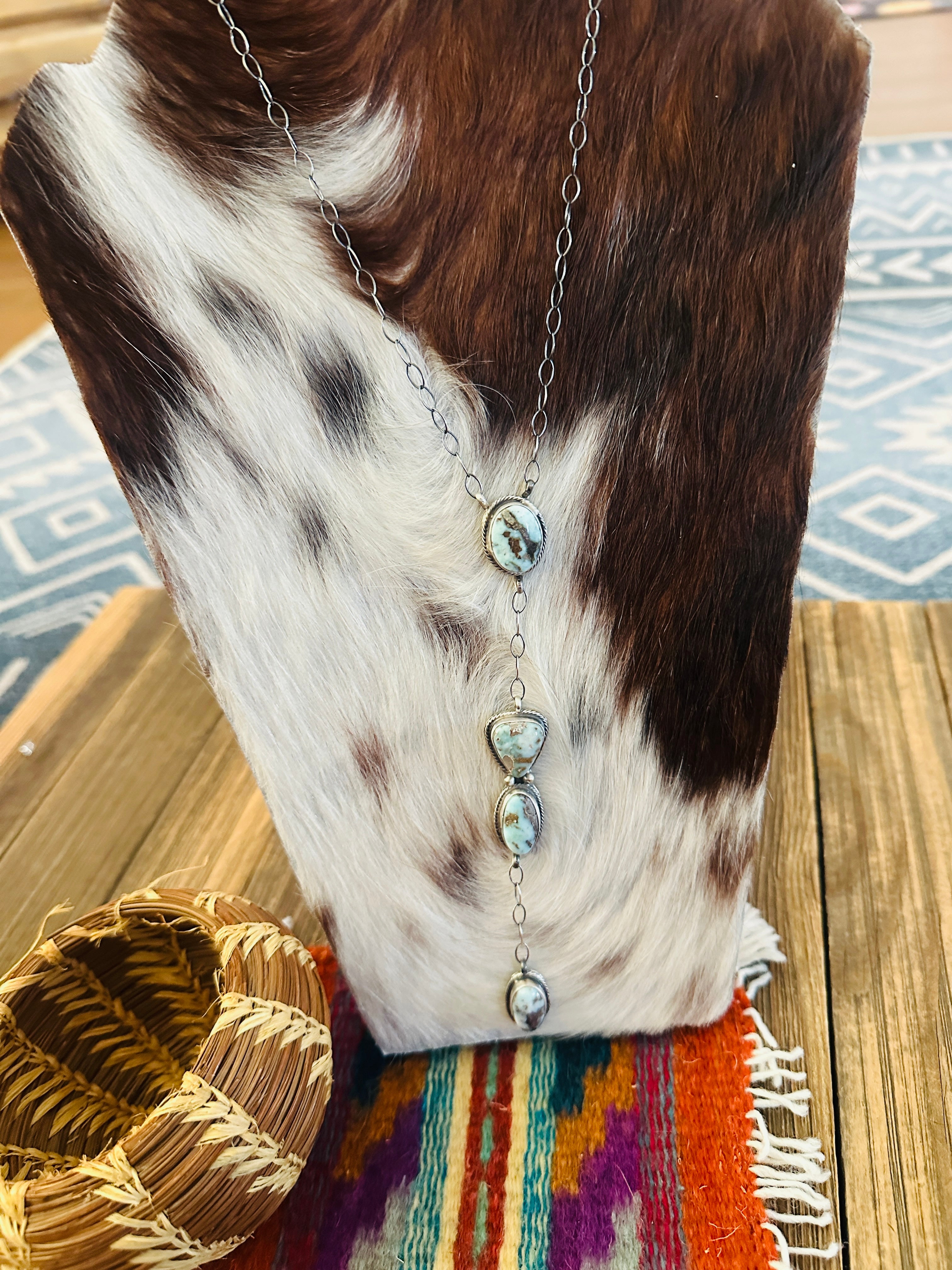 Handcrafted Dry Creek Turquoise & Sterling Silver Lariat Necklace