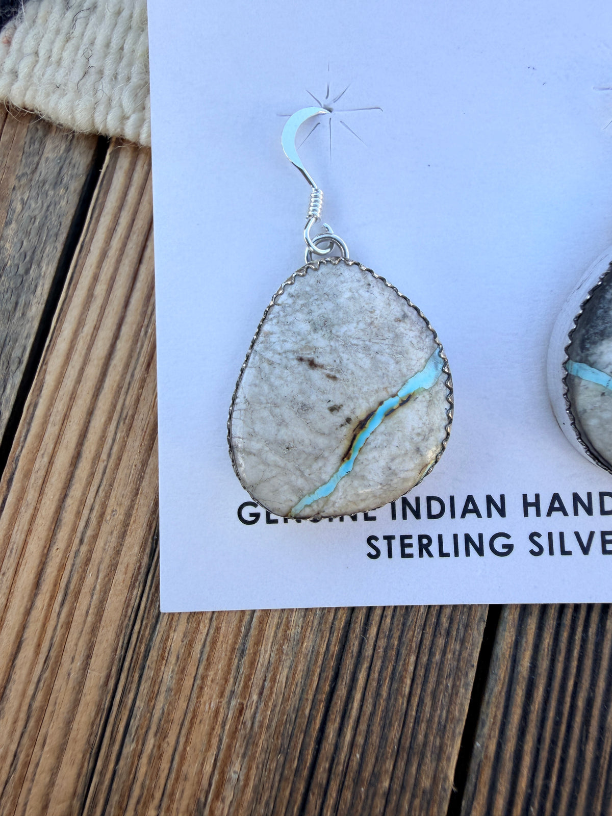 Handcrafted Ribbon Turquoise & Sterling Silver Dangle Earrings