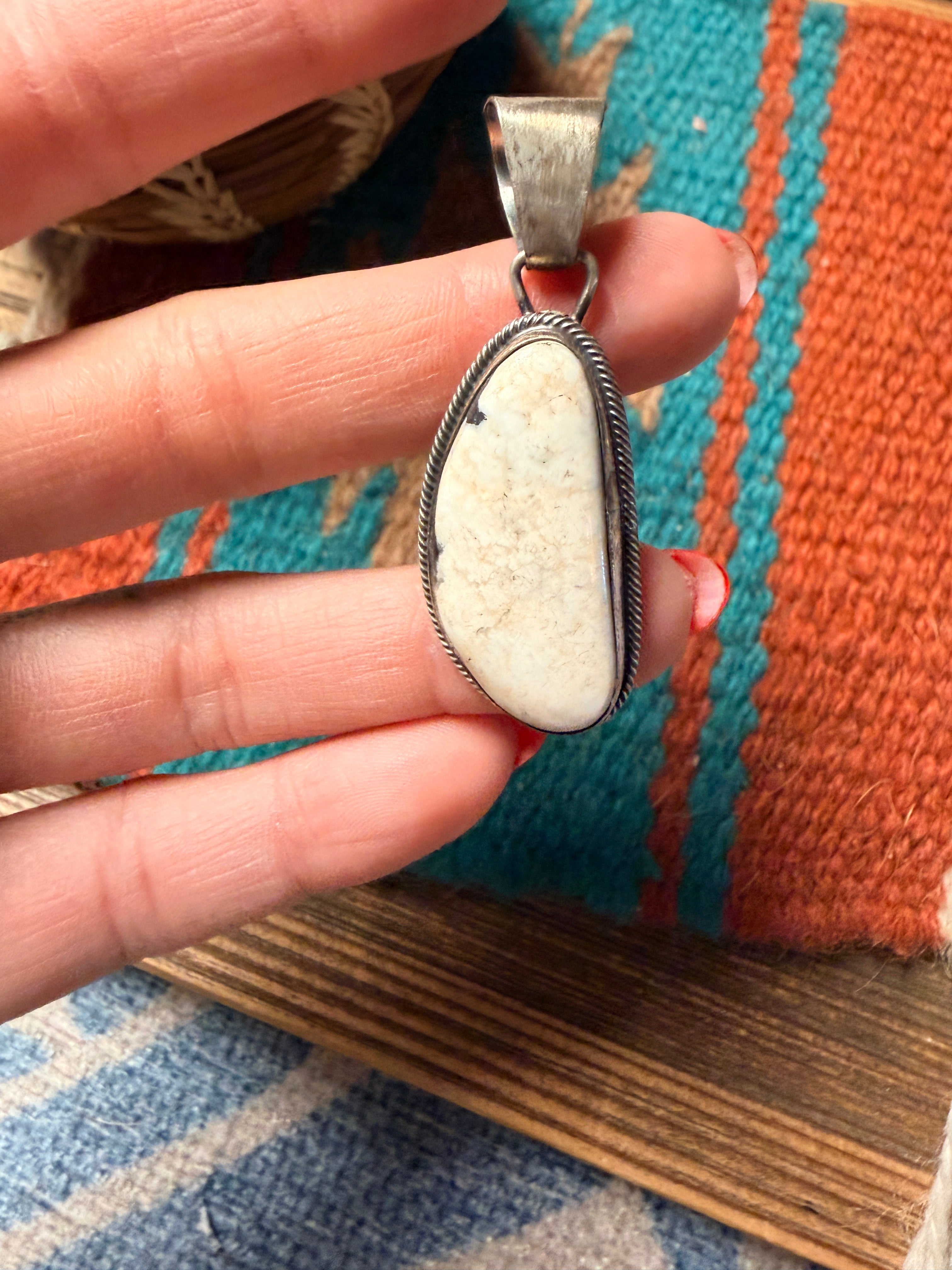 Handcrafted Sterling Silver & White Buffalo Pendant by Sheila Becenti