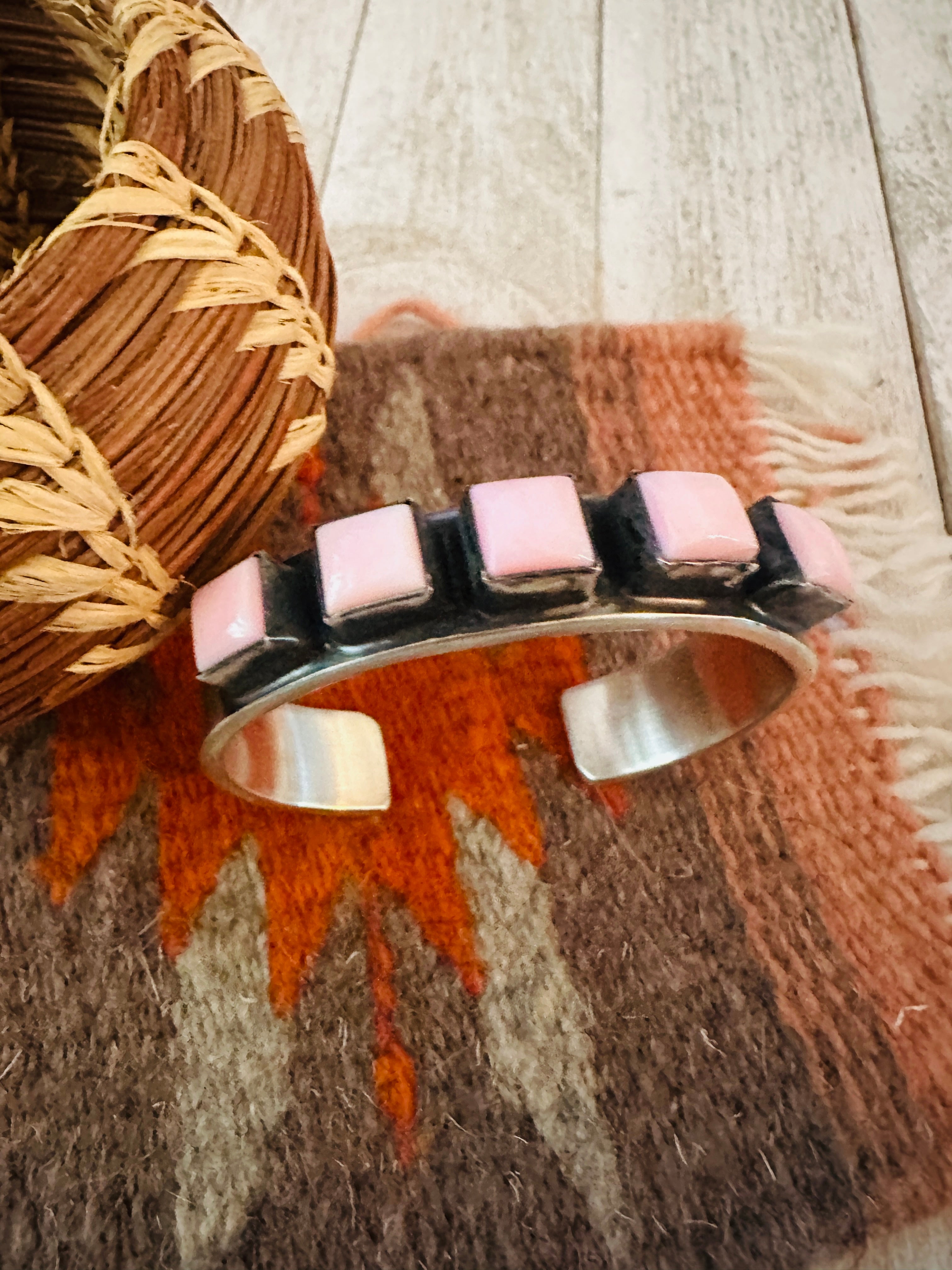 Handcrafted Sterling Silver & Queen Pink Conch Cuff Bracelet by Chimney Butte