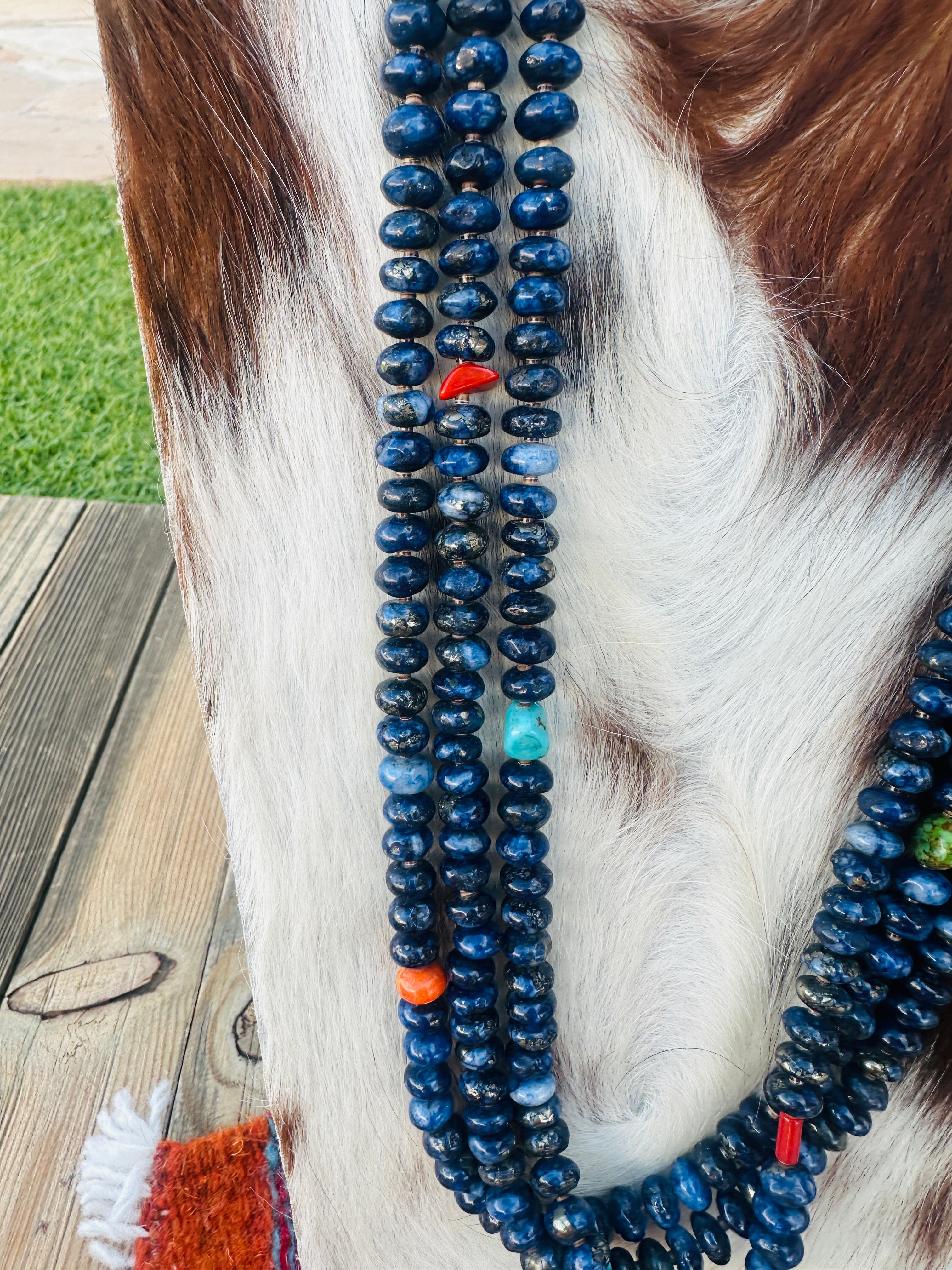 Old Pawn Handcrafted Lapis, Heishi & Sterling Silver Beaded 24” Necklace