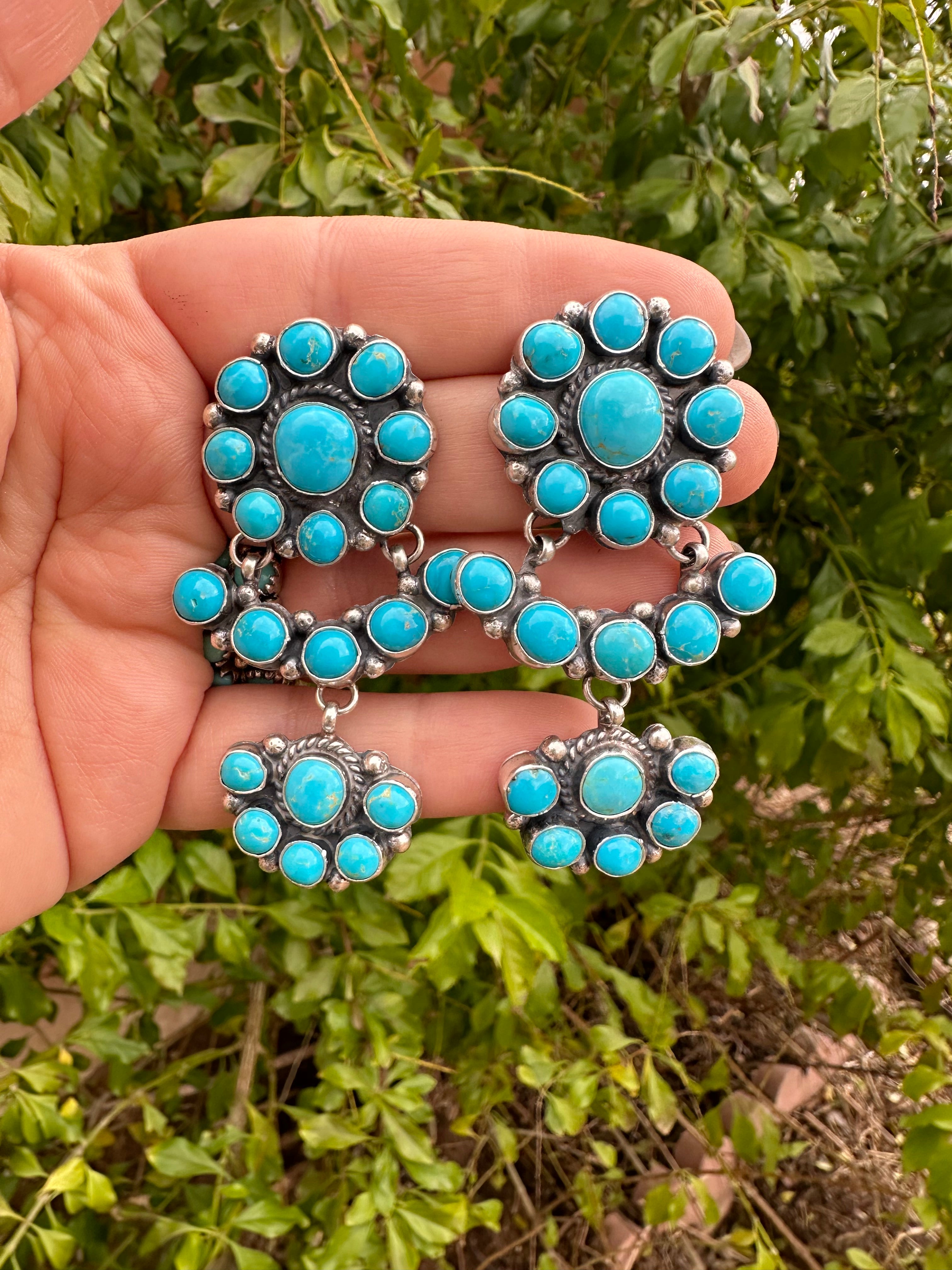 Handcrafted Turquoise and Sterling Silver Dangle Earrings Signed C Yazzie