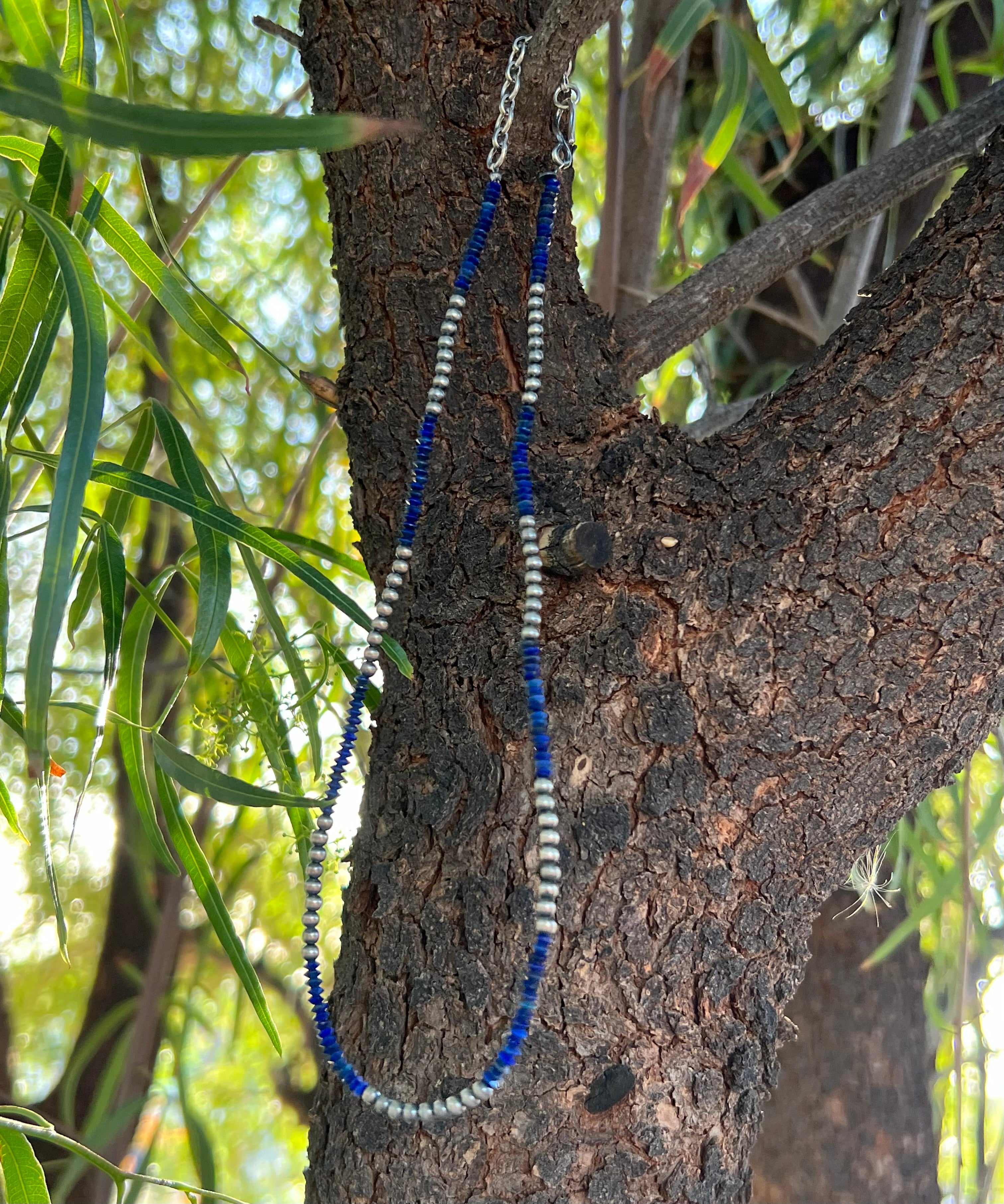 Handmade Lapis Beaded Sterling Silver Necklace