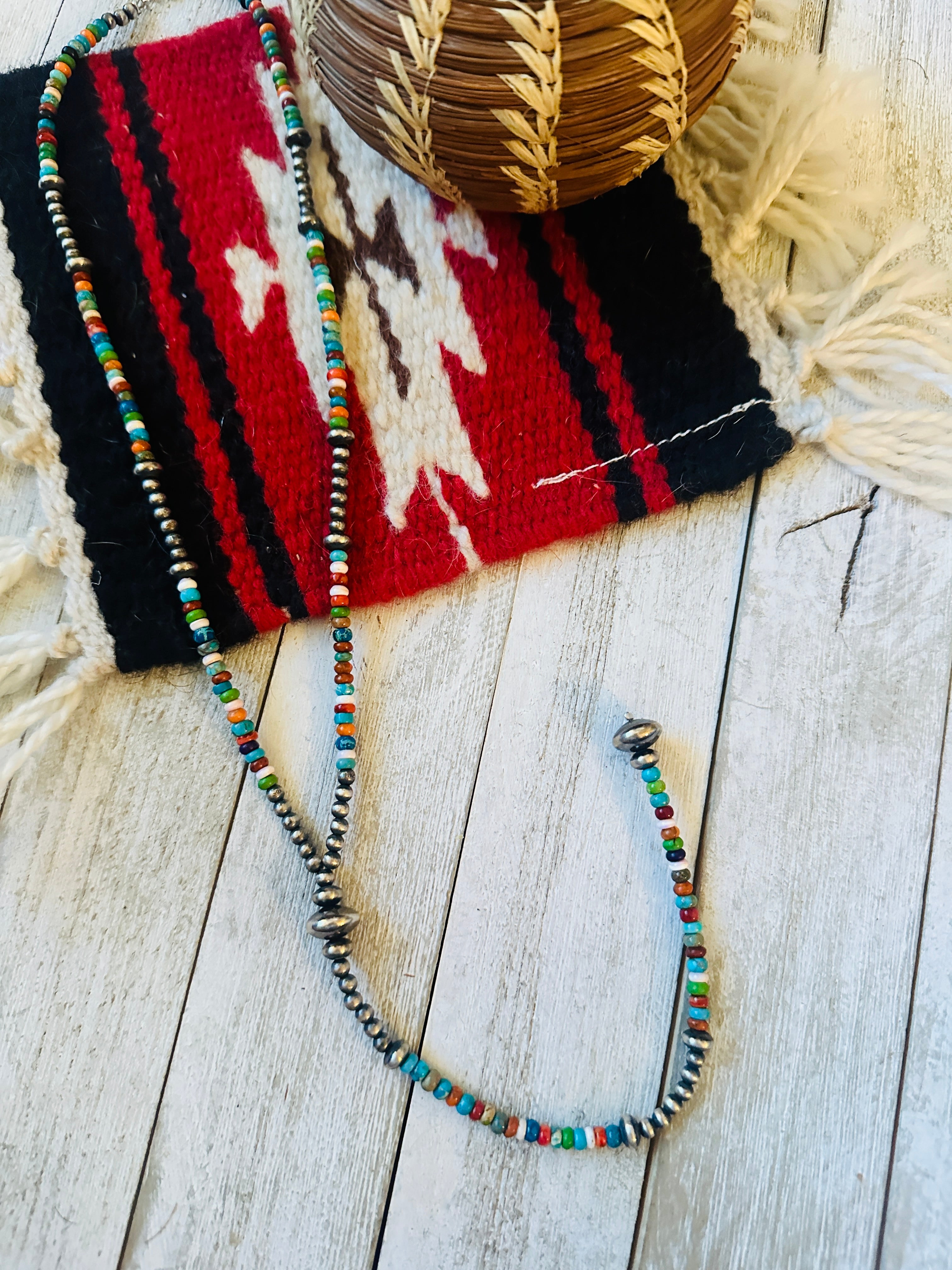 Handcrafted Sterling Silver & Multi Stone Beaded Lariat Necklace