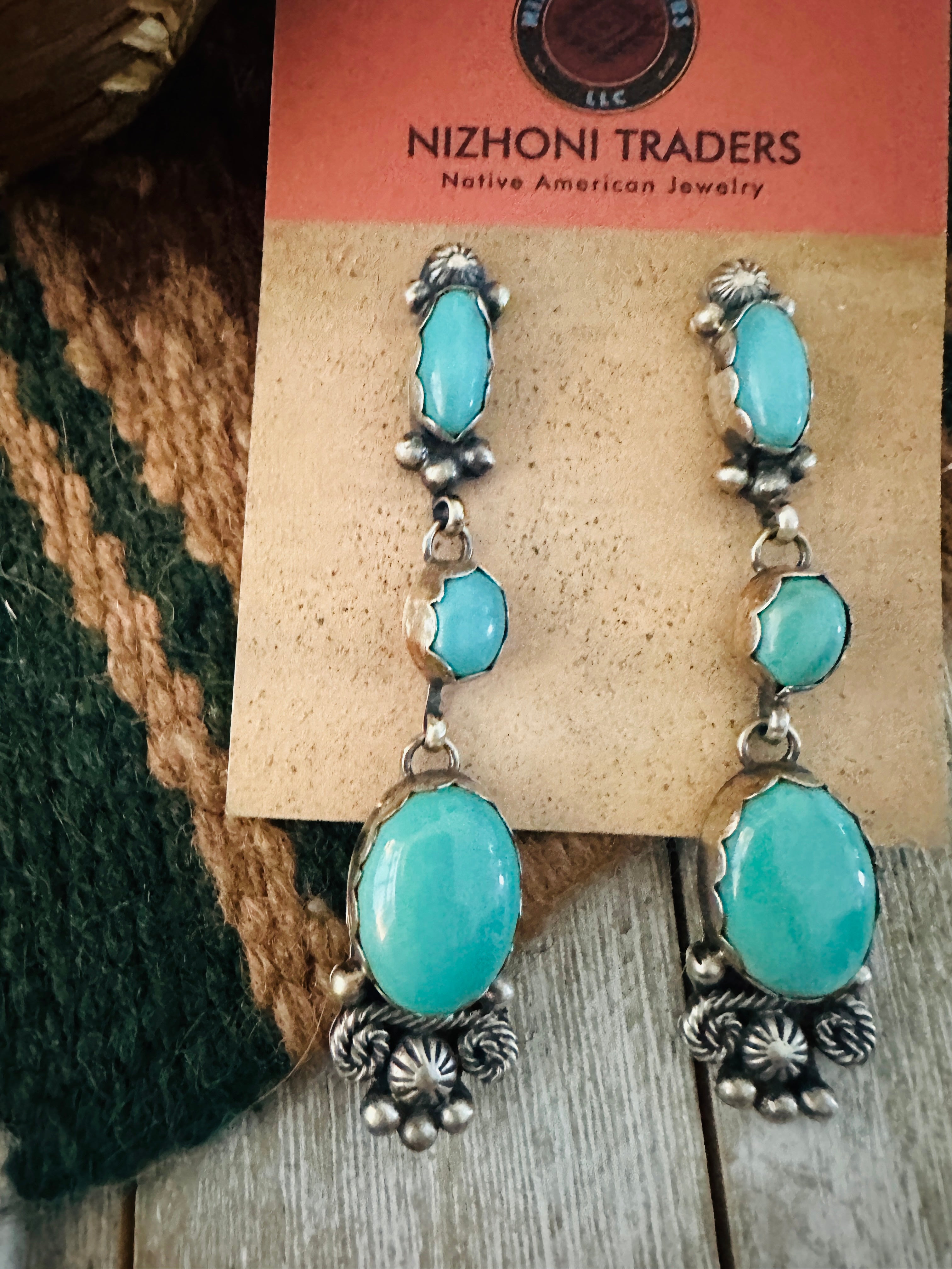 Navajo Sterling Silver & Turquoise Dangle Earrings