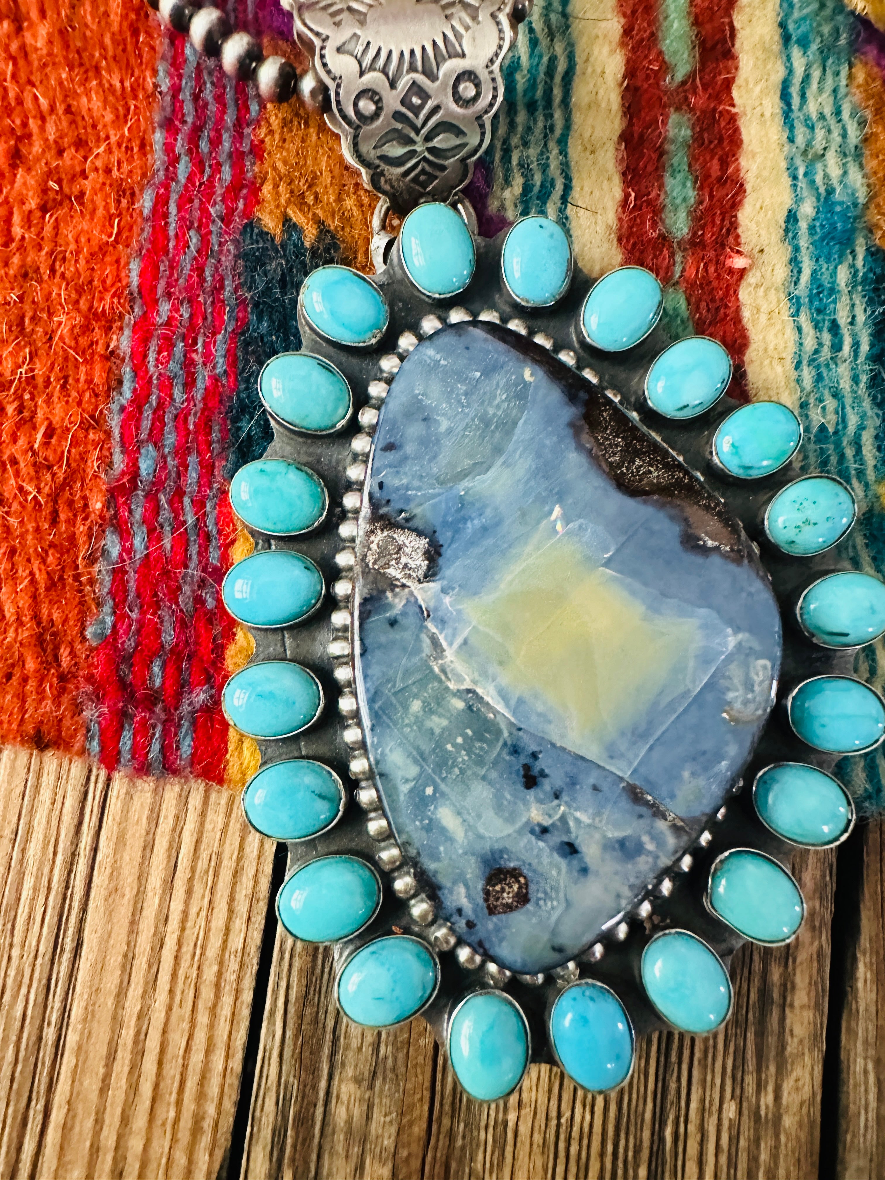 Handcrafted Sterling Silver, Opal and Turquoise Cluster Pendant